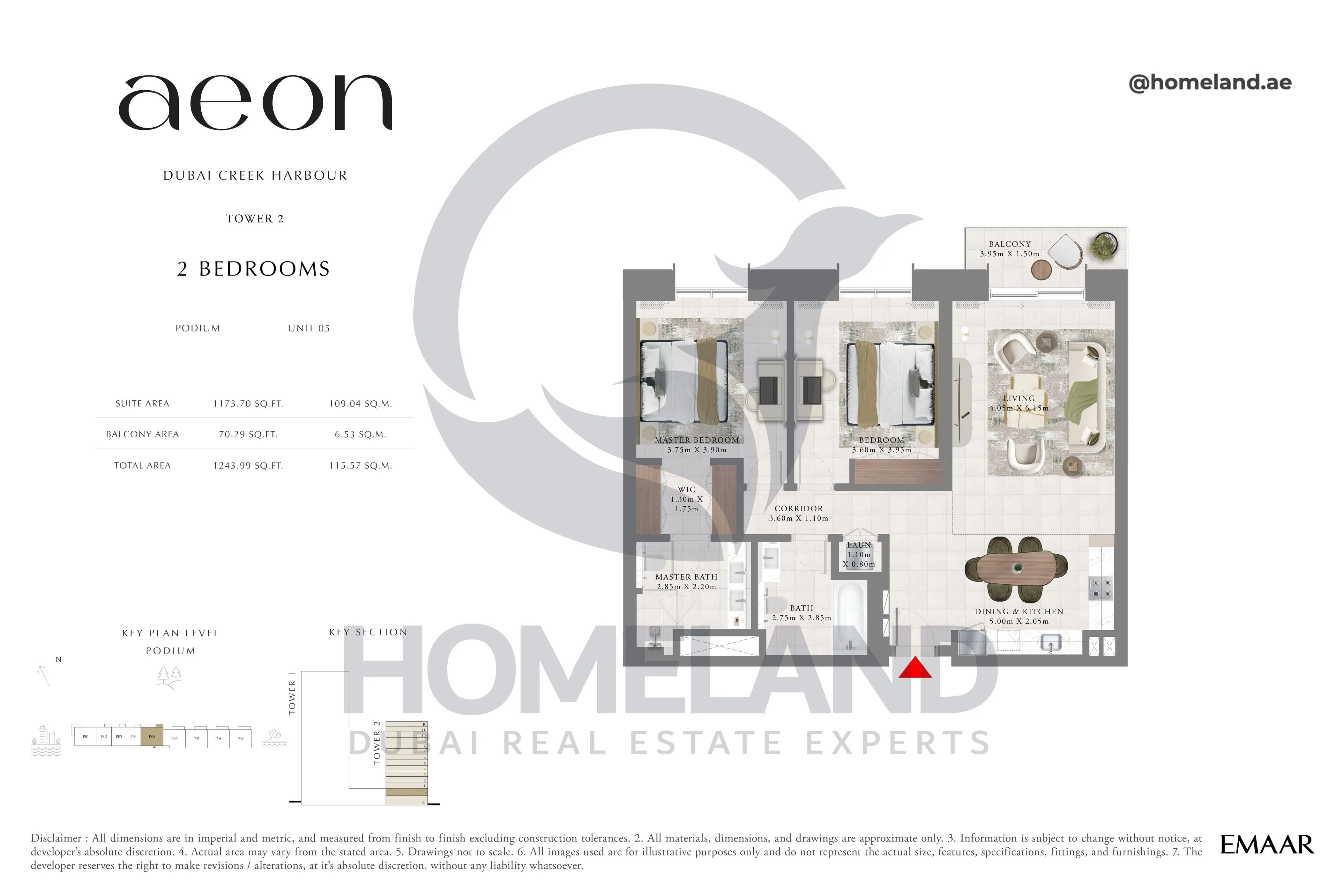 Aeon, Tower 2, 2 BR, Podium Level, Unit 05, 1243 SQFT