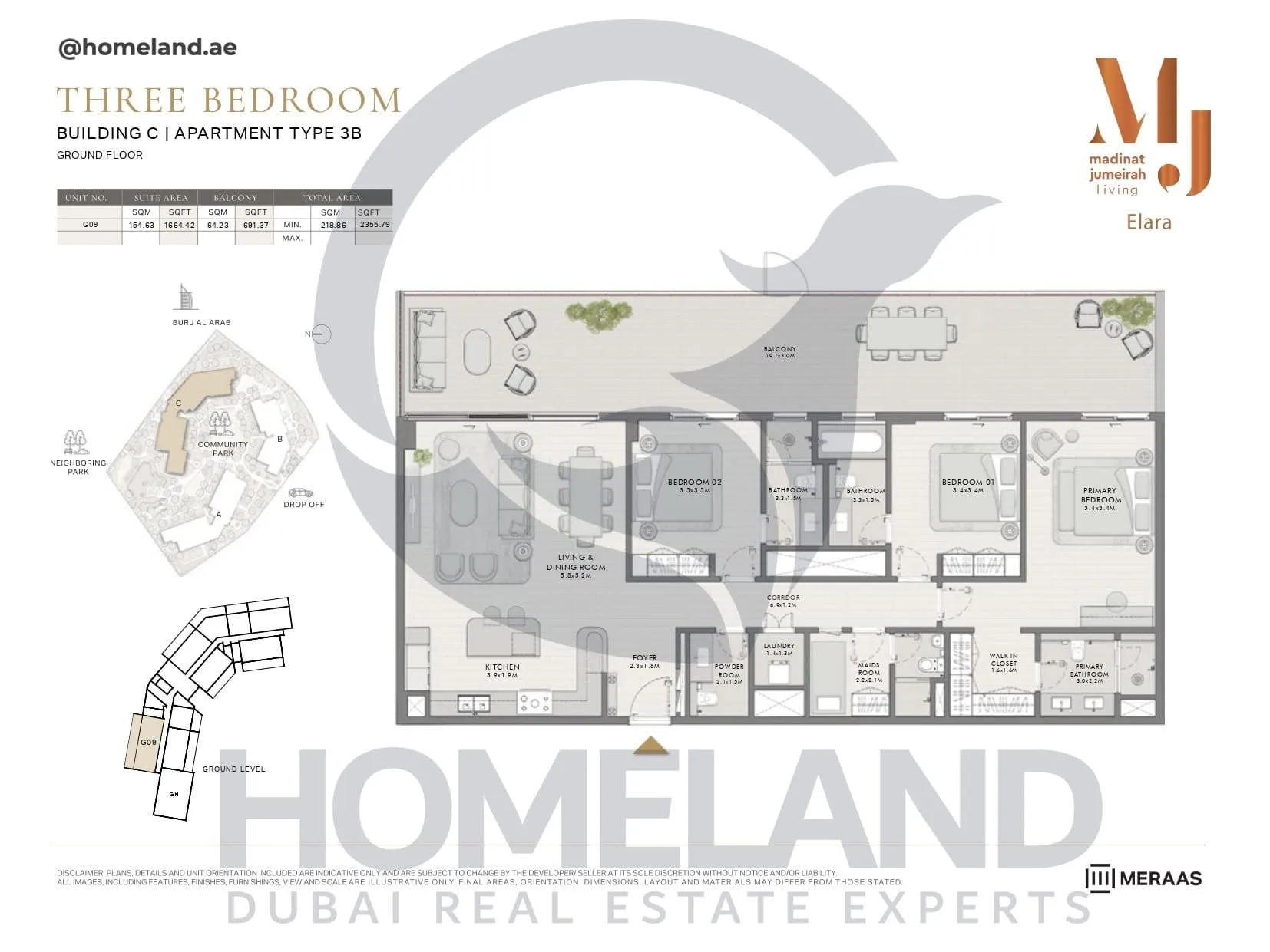 Elara, Building C, Type 3B, 3 BR, Unit G09, Ground Level, 2355 SQFT