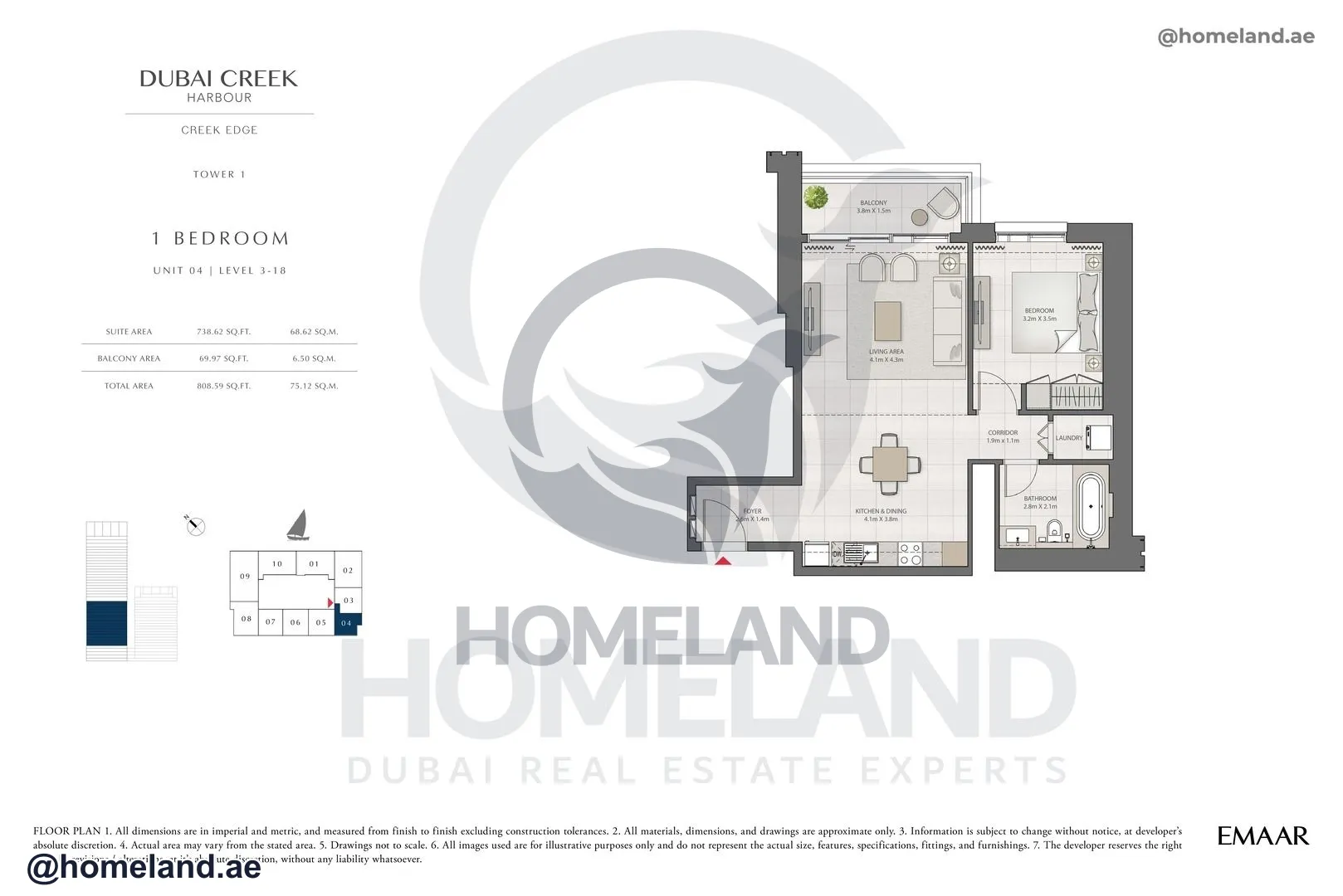 Creek Edge, Tower 1, 1 BR, Unit 04, Level 3-18, 808 SQFT