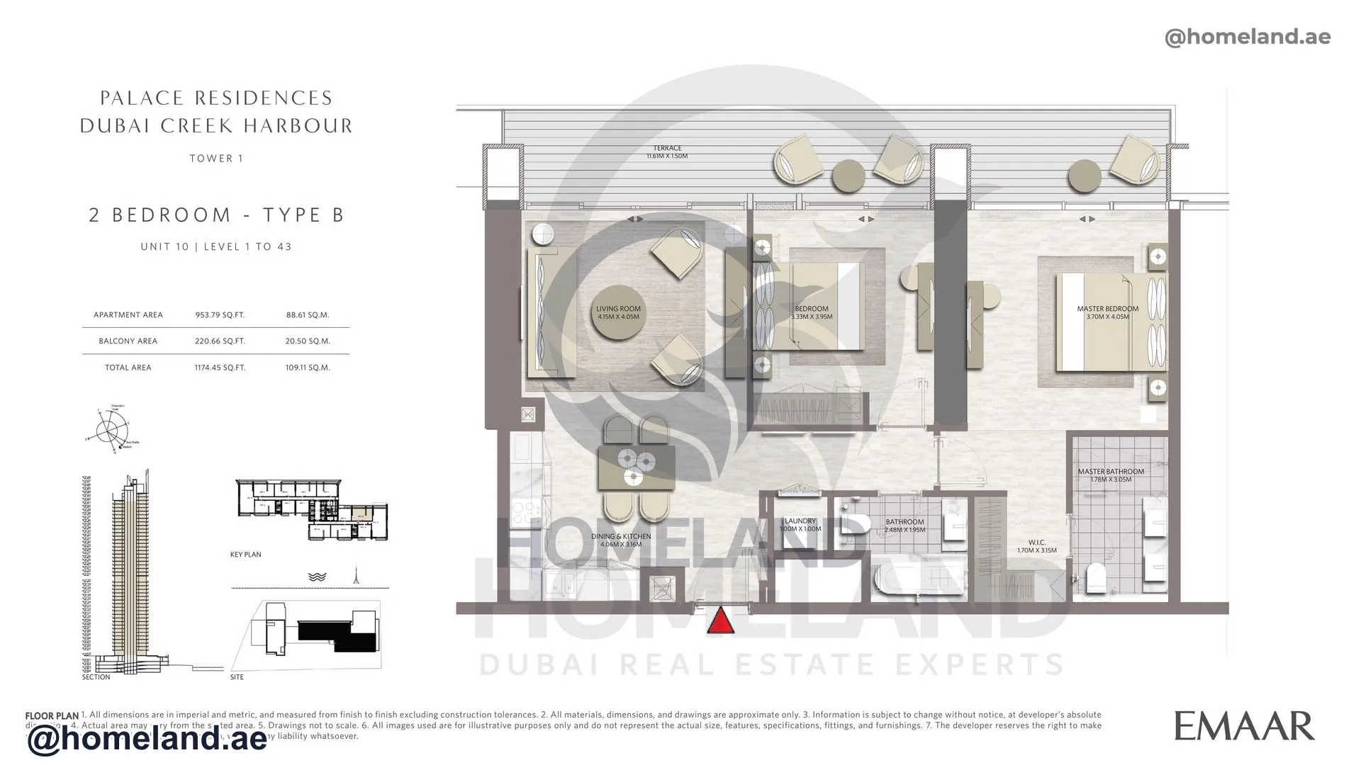 Palace Residences, Tower 1, 2 BR Type B, Unit 10, Level 1 to 43, 1174 SQFT