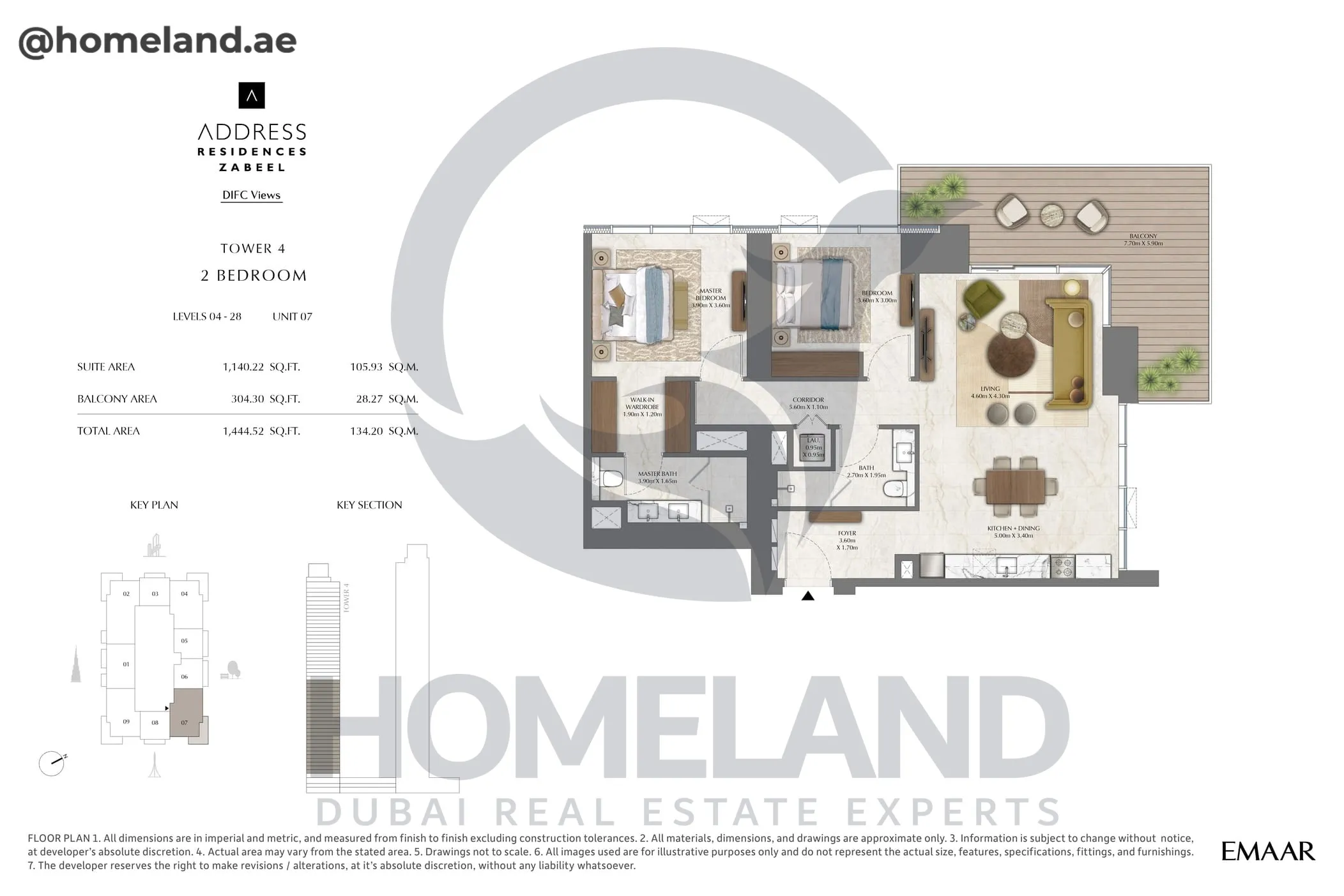 Address Residences Zabeel, Tower 4, 2BR, Level 4-28, Unit 07, 1444 SQFT