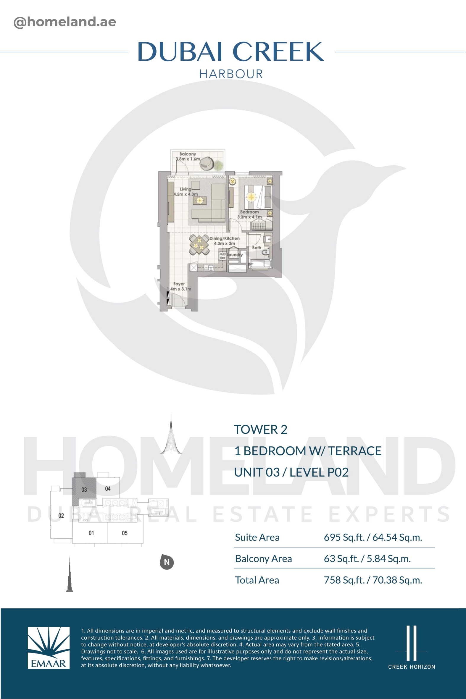 Creek Horizon, Tower 2, 3 BR Terrace, Unit 02, Level P02, 1621 SQFT