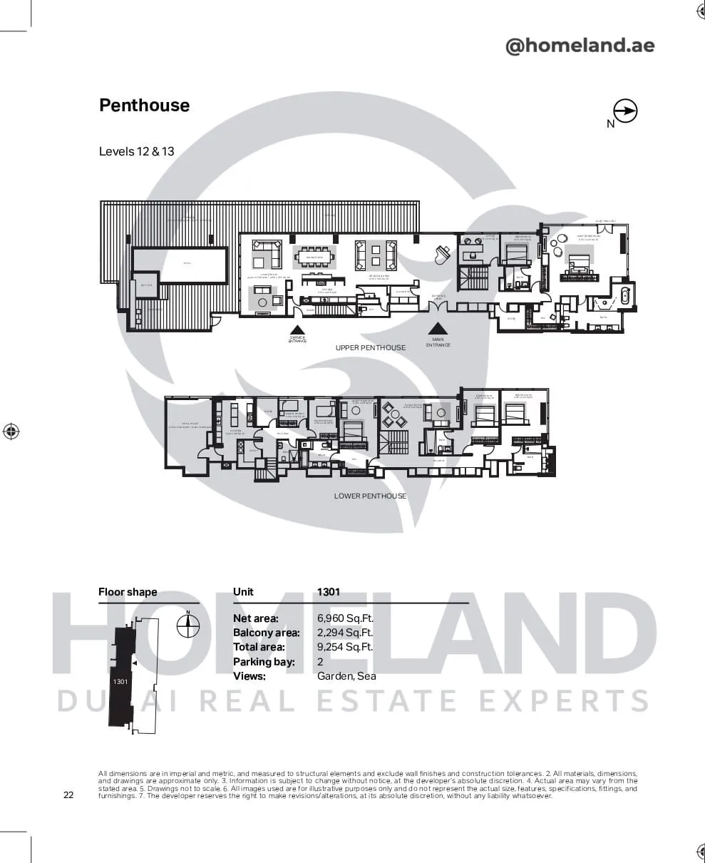 Bluewaters Residential Building Tower 6, Penthouse, Level 12-13, Unit 1301, 9254 SQFT