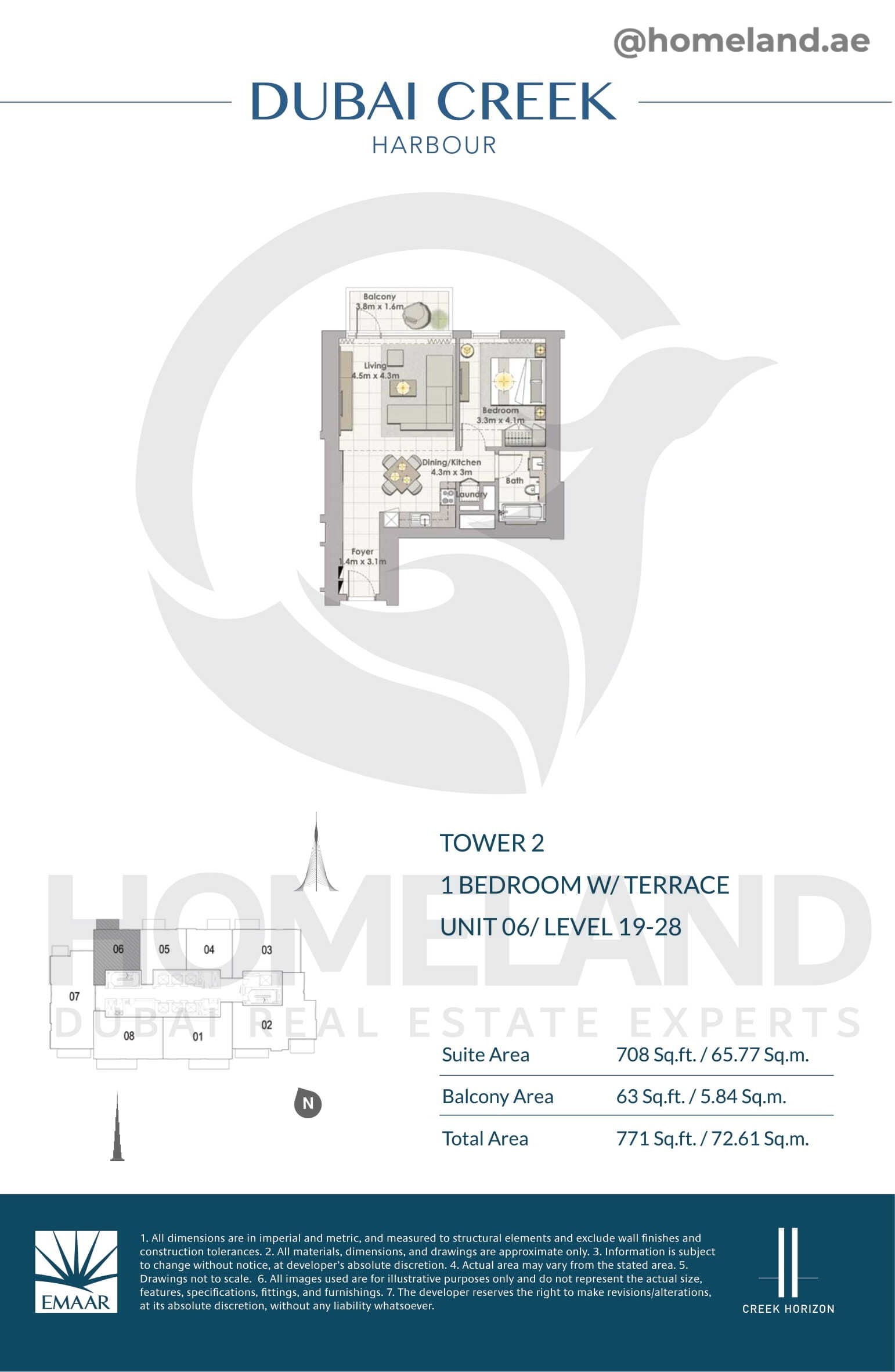 Creek Horizon, Tower 2, 1 BR Terrace, Unit 06, Level 19-28, 771 SQFT