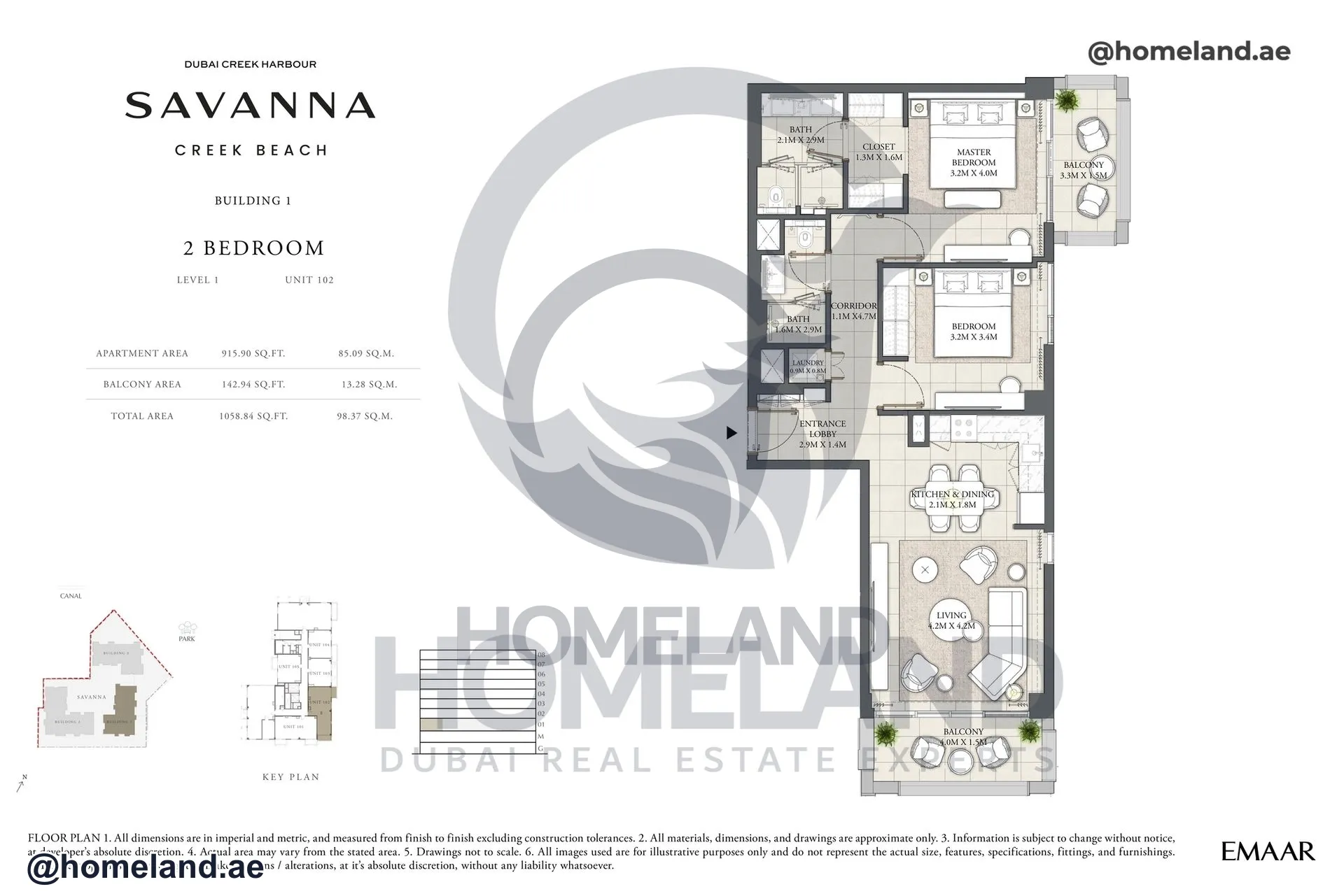 Savanna, Building 1, 2 BR, Level 1, Unit 102, 1058 SQFT