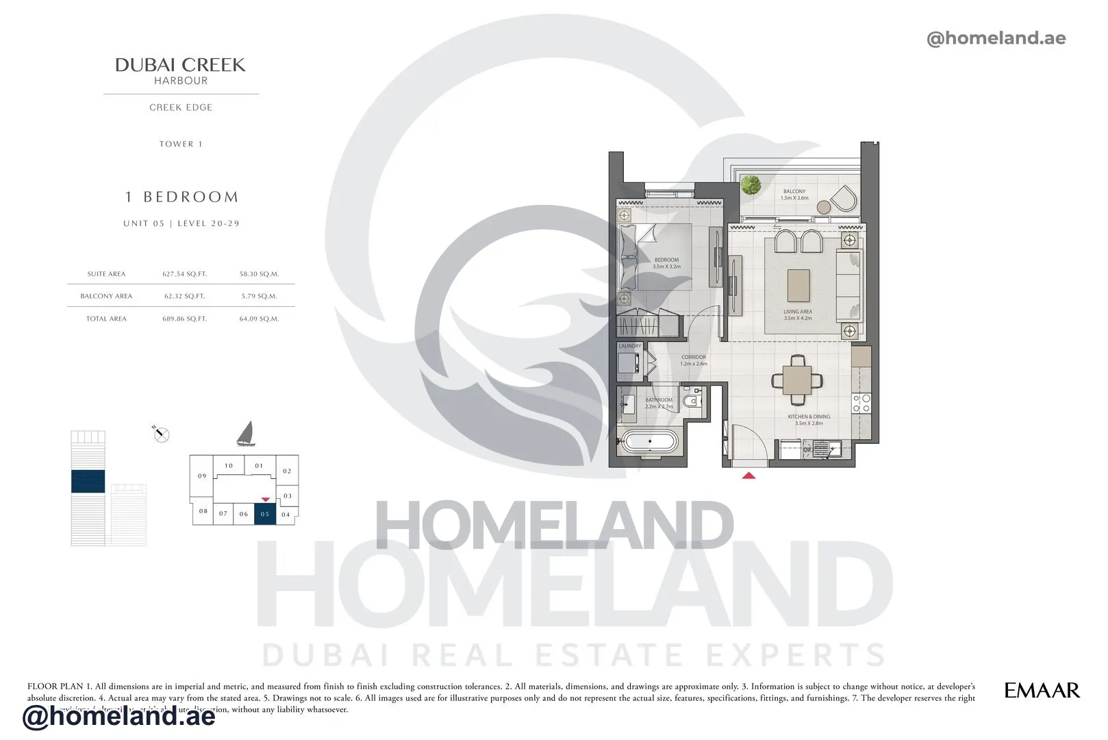 Creek Edge, Tower 1, 1 BR, Unit 05, Level 20-29, 689 SQFT
