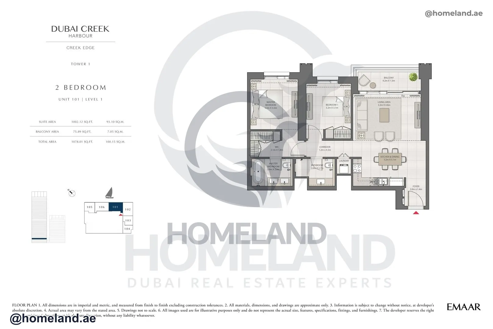 Creek Edge, Tower 1, 2 BR, Unit 101, Level 1, 1078 SQFT