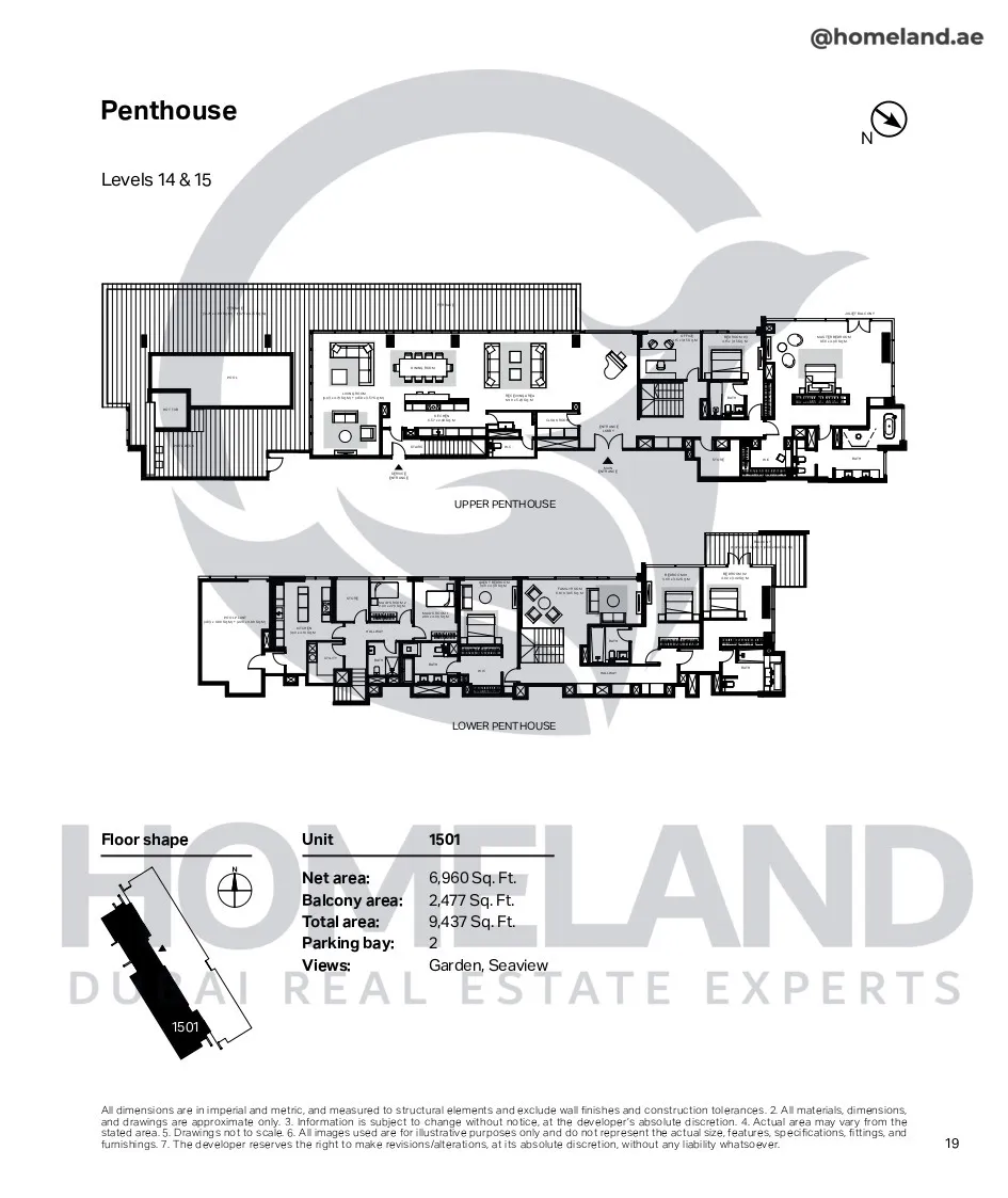 Bluewaters Residential Building Tower 7, Penthouse, Level 14-15, Unit 1501, 9437 SQFT