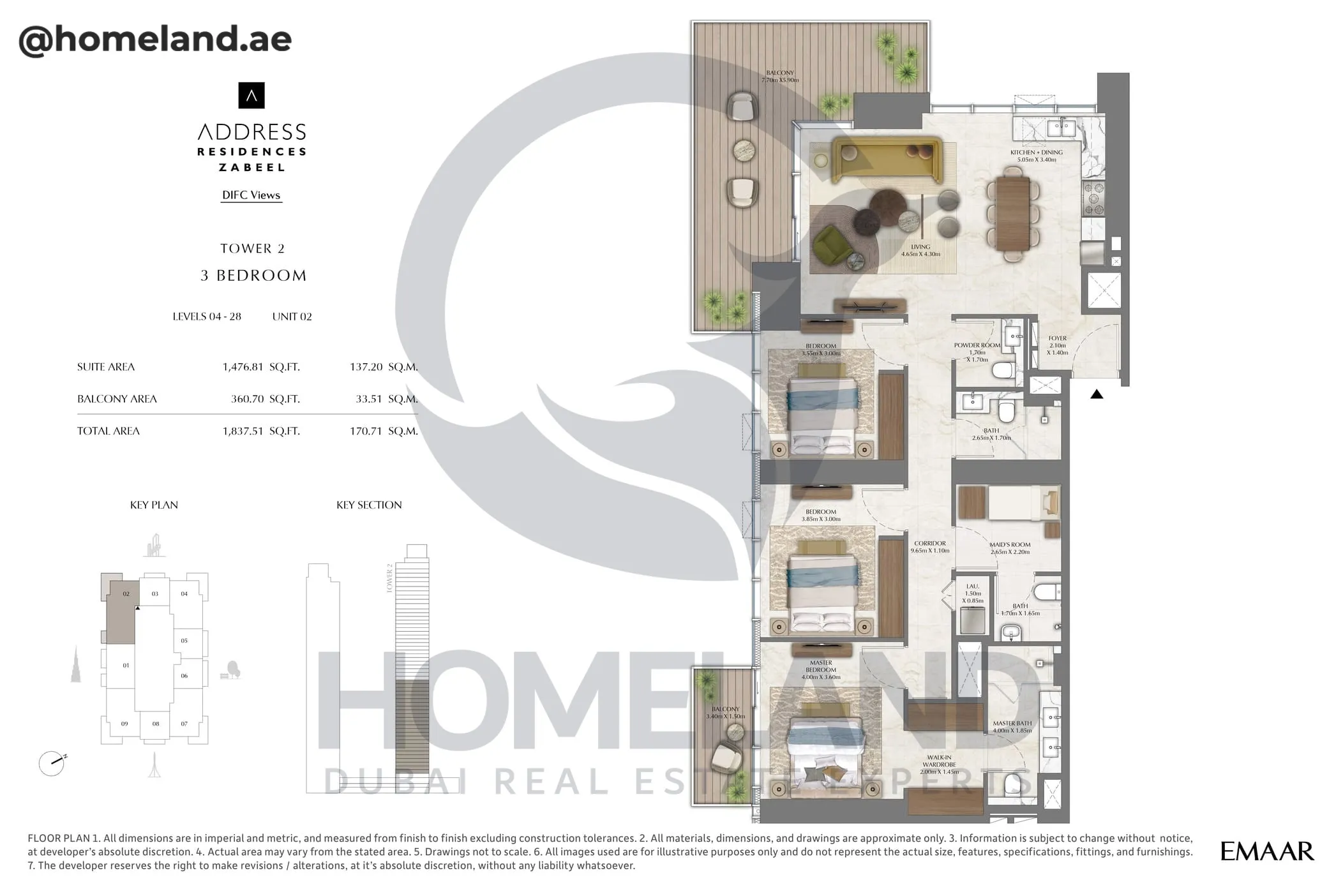 Address Residences Zabeel, Tower 2, 3BR, Level 4-28, Unit 02, 1837 SQFT