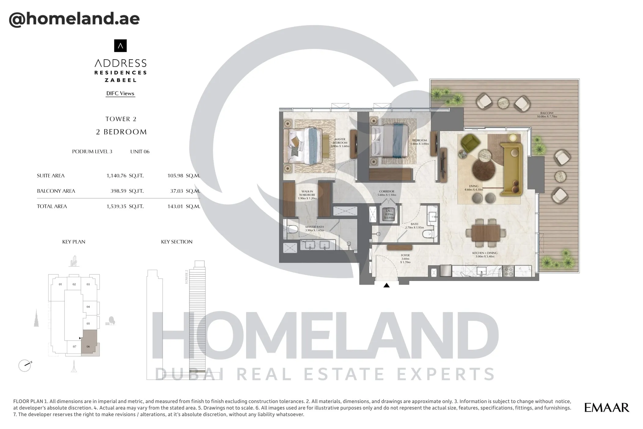 Address Residences Zabeel, Tower 2, 2BR, Podium Level 3, Unit 06, 1539 SQFT