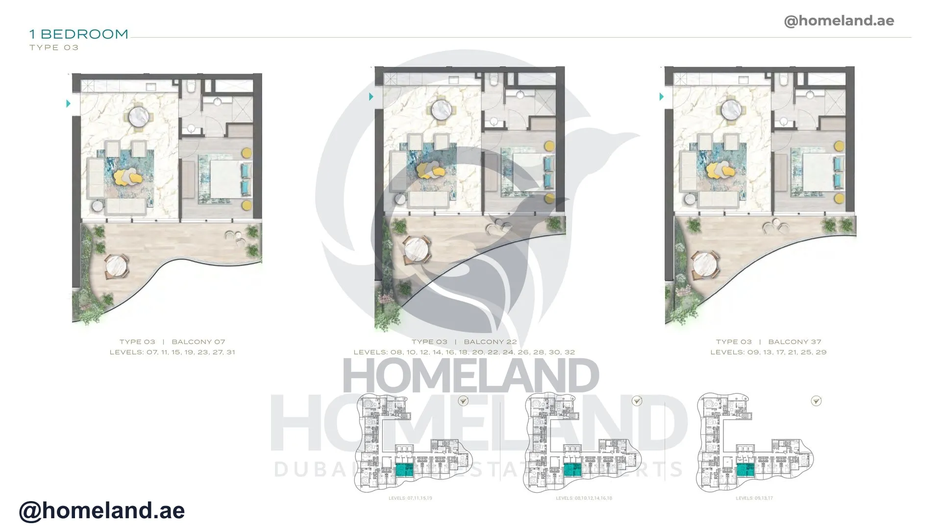 Chic Tower, 1 BR, Type 3, Balcony 7-22-37, Level 7-32