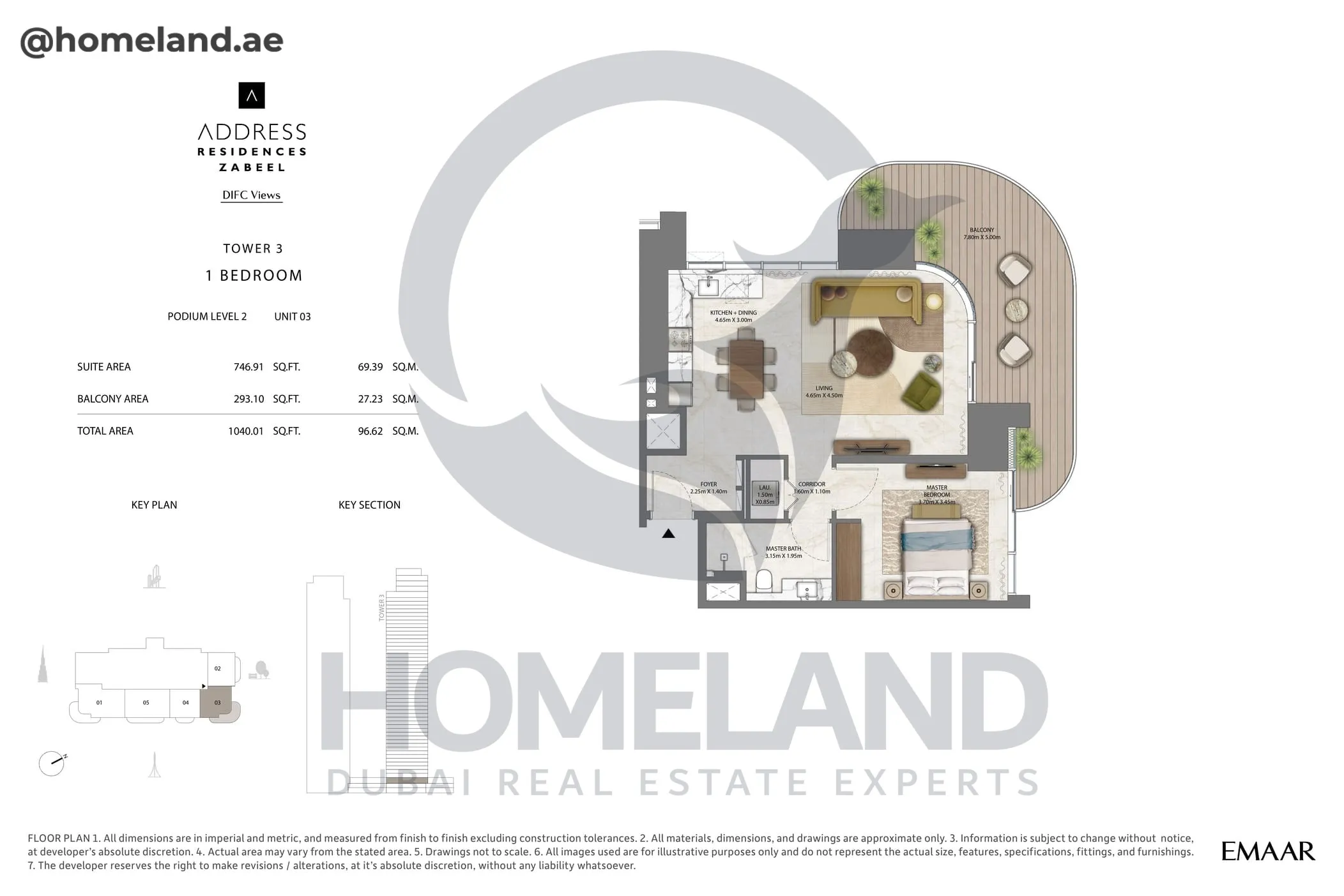 Address Residences Zabeel, Tower 3, 1BR, Podium Level 2, Unit 03, 1040 SQFT