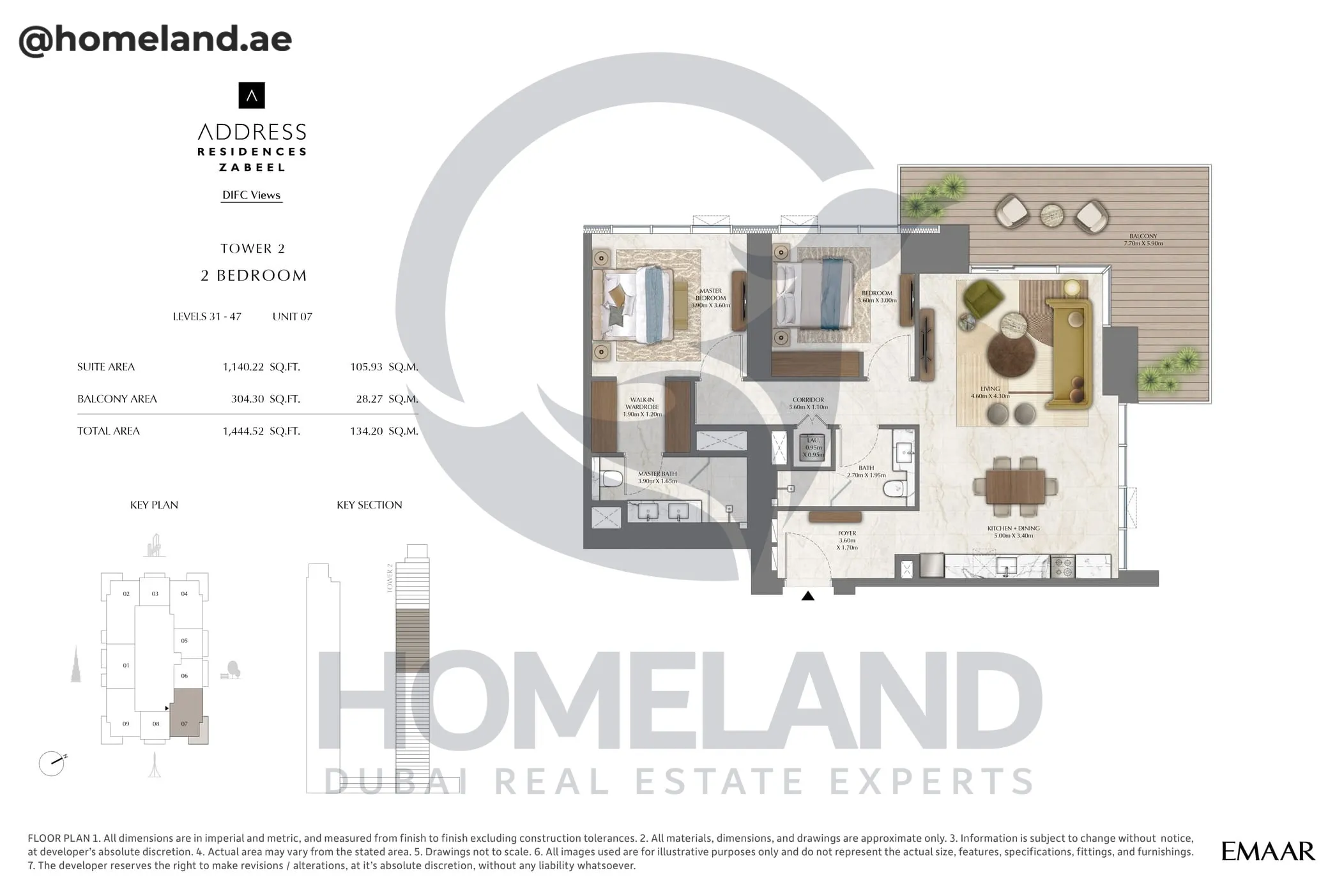 Address Residences Zabeel, Tower 2, 2BR, Level 31-47, Unit 07, 1444 SQFT
