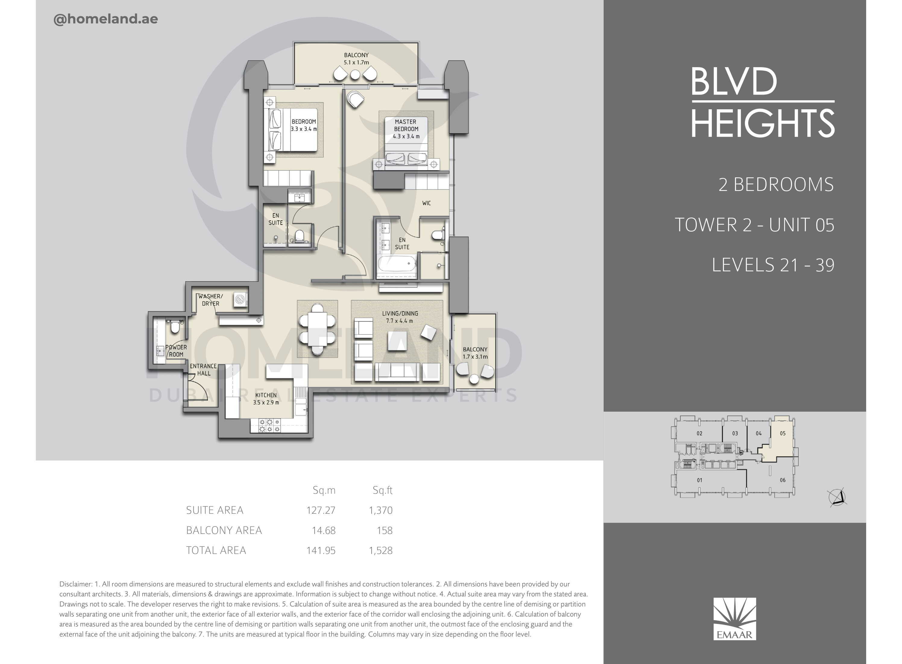 Blvd Heights T2, 2 BR, Unit 05, Level 21-39, 1528 SQFT