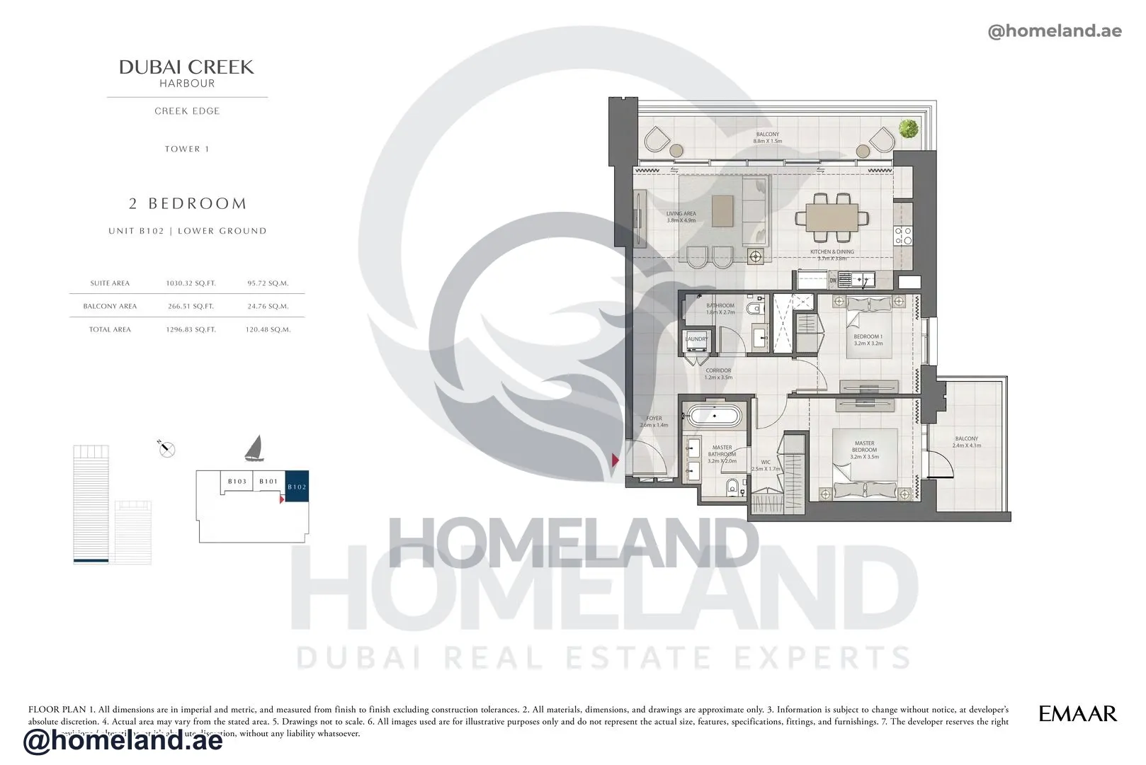 Creek Edge, Tower 1, 2 BR, Unit B102, Lower Ground, 1296 SQFT
