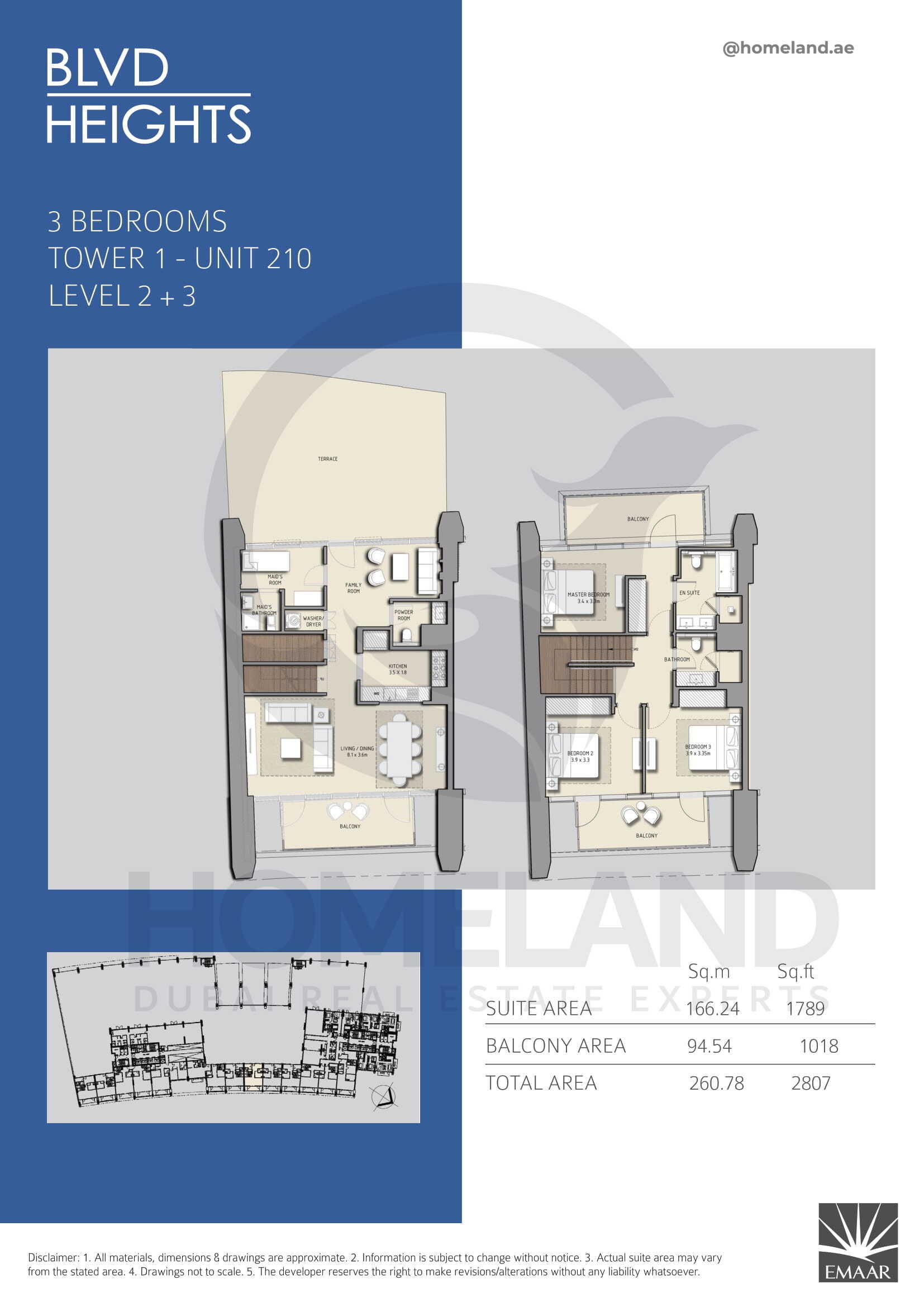 Blvd Heights T1, 3 BR, Unit 210, Level 2+3, 2807 SQFT