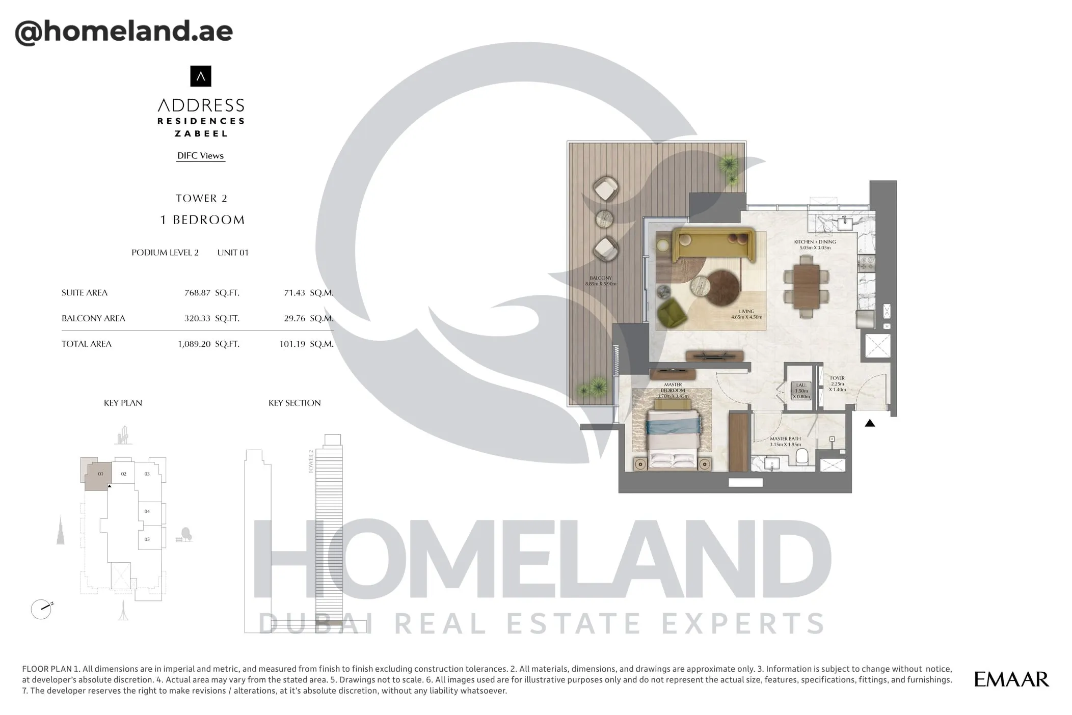 Address Residences Zabeel, Tower 2, 1BR, Podium Level 2, Unit 01, 1089 SQFT