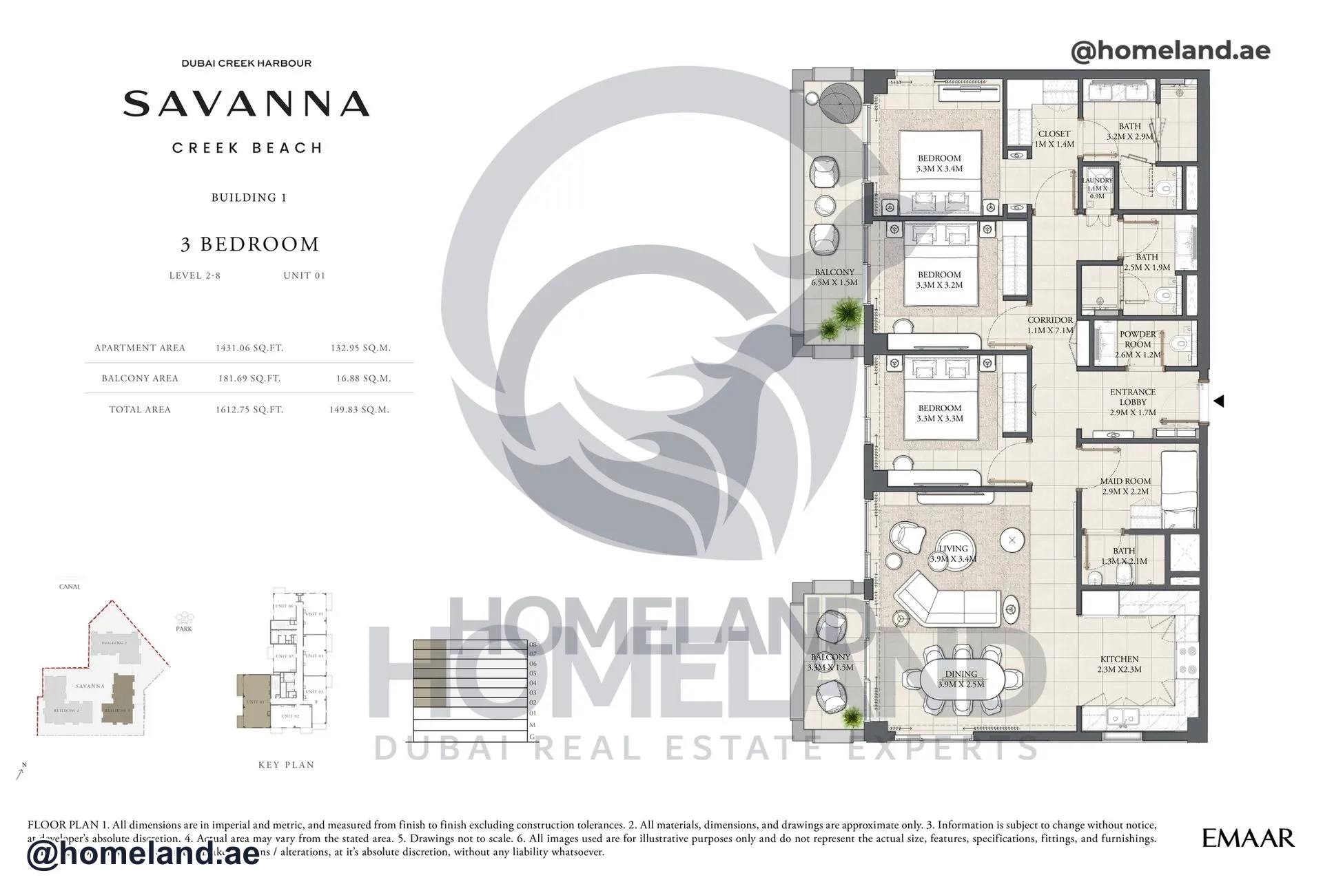 Savanna, Building 1, 3 BR, Level 2-8, Unit 01, 1612 SQFT