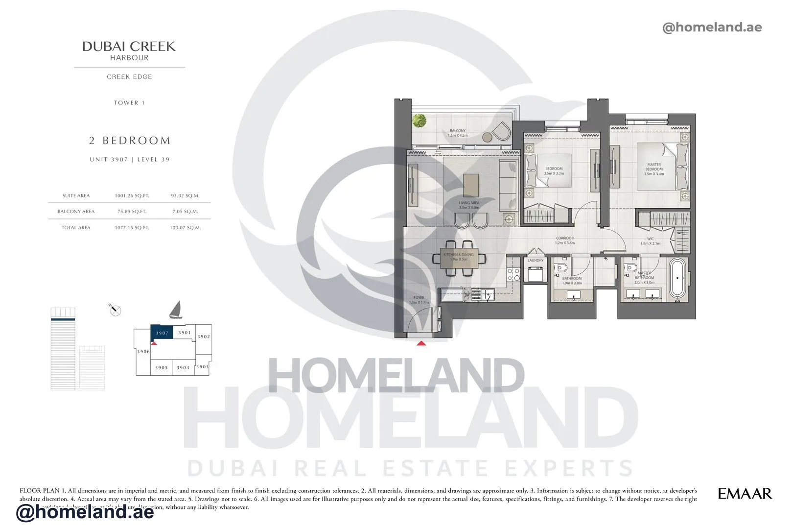 Creek Edge, Tower 1, 2 BR, Unit 3097, Level 39, 1077 SQFT