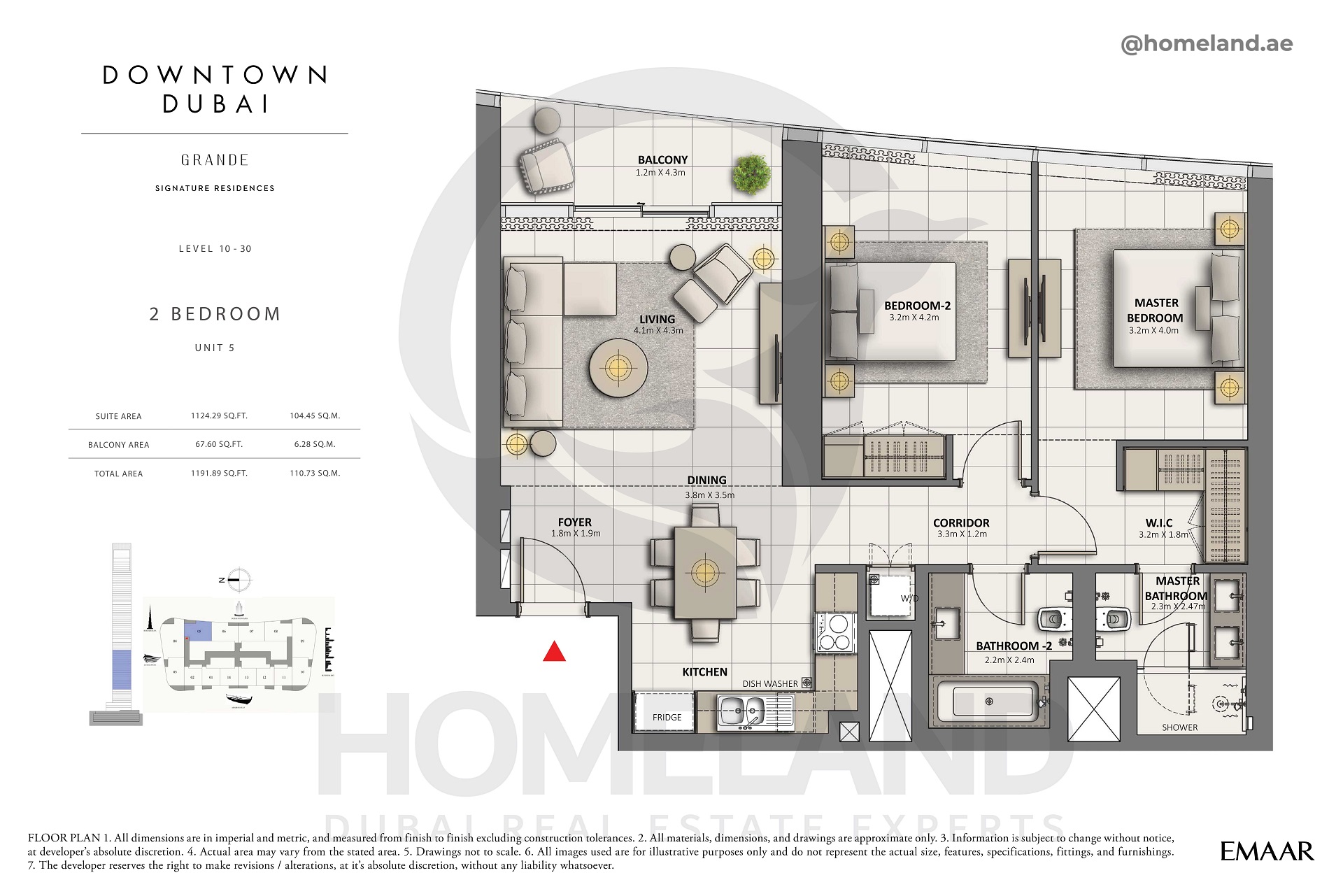 Grande, 2 BR, Unit 05, Level 10-30, 1191 SQFT