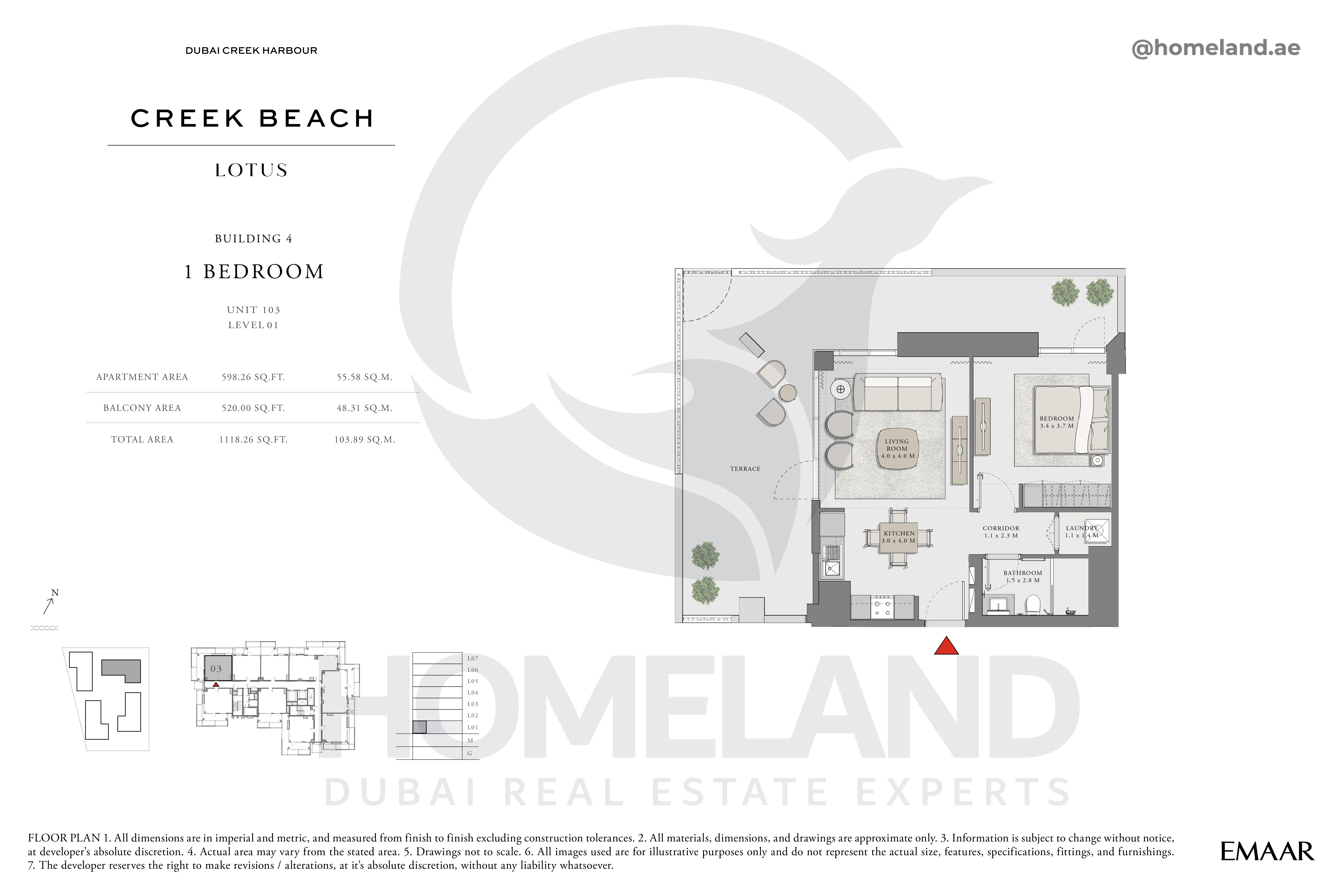 Lotus, 1 BR, Unit 103, Level 1, 1118 SQFT