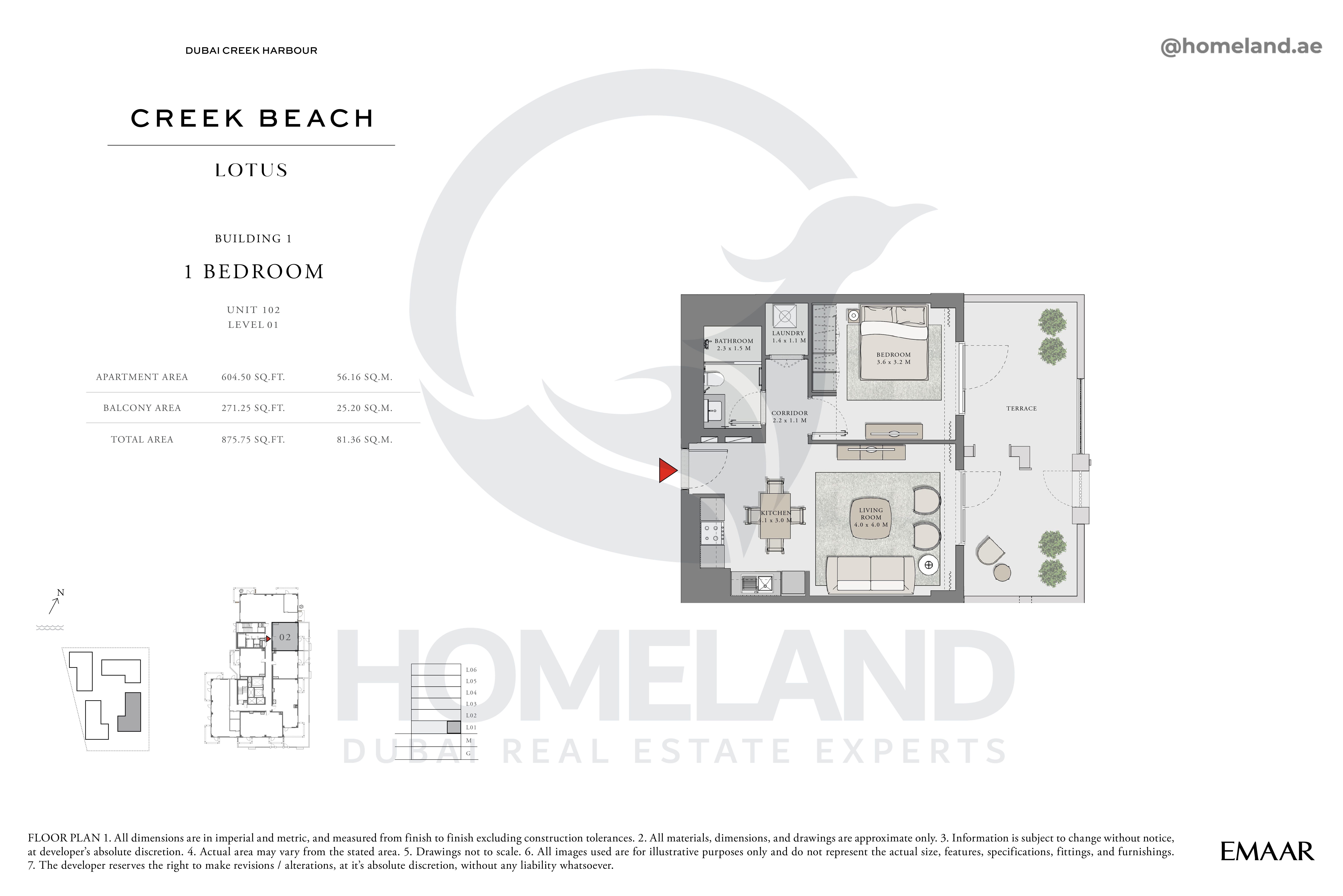 Lotus, 1 BR, Unit 102, Level 1, 875 SQFT