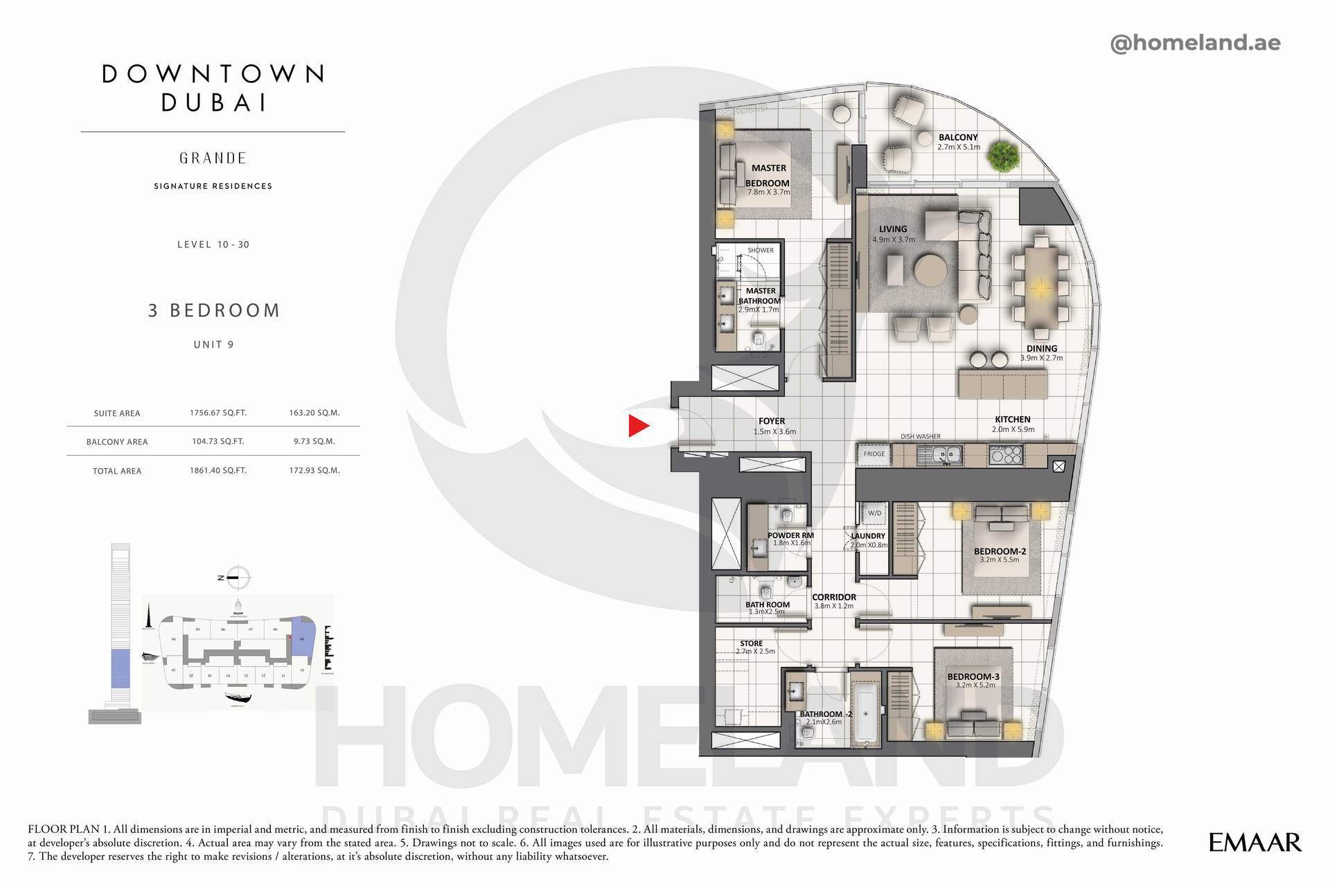 Grande, 3 BR, Unit 09, Level 10-30, 1861 SQFT