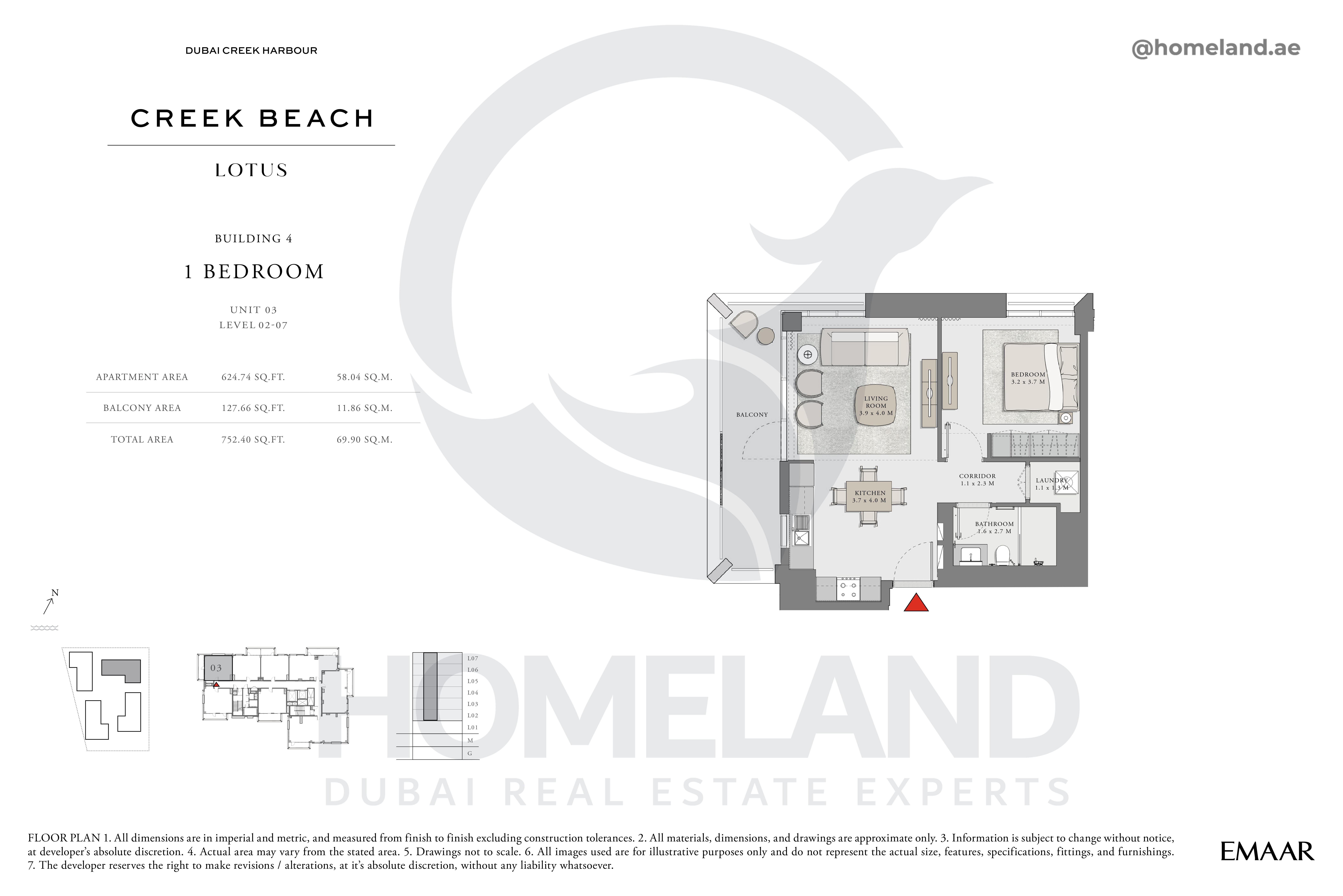 Lotus, 1 BR, Unit 03, Level 2-7, 752 SQFT