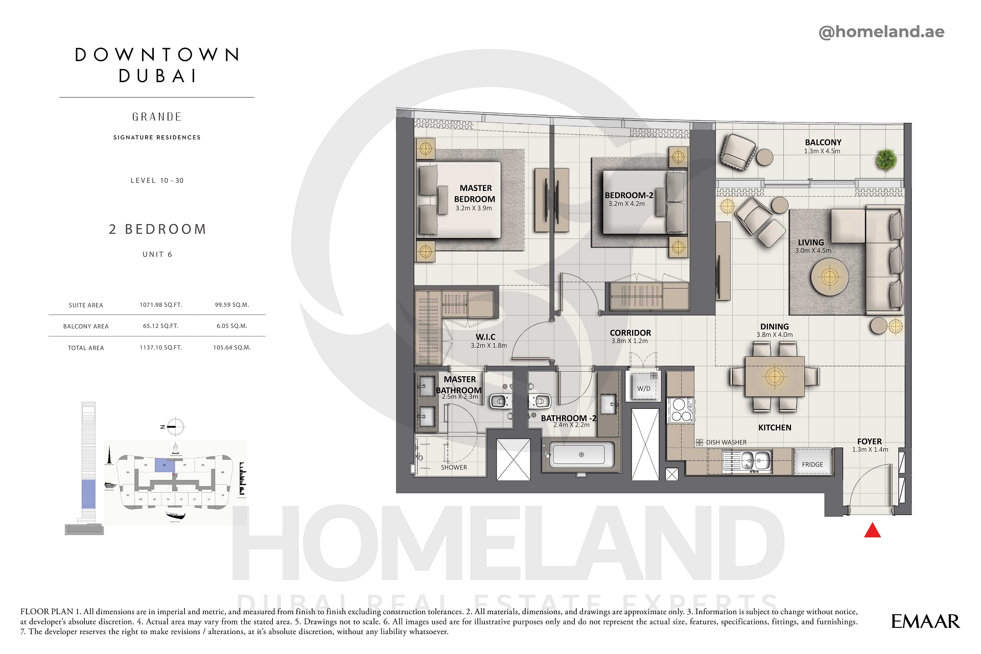 Grande, 2 BR, Unit 06, Level 10-30, 1137 SQFT