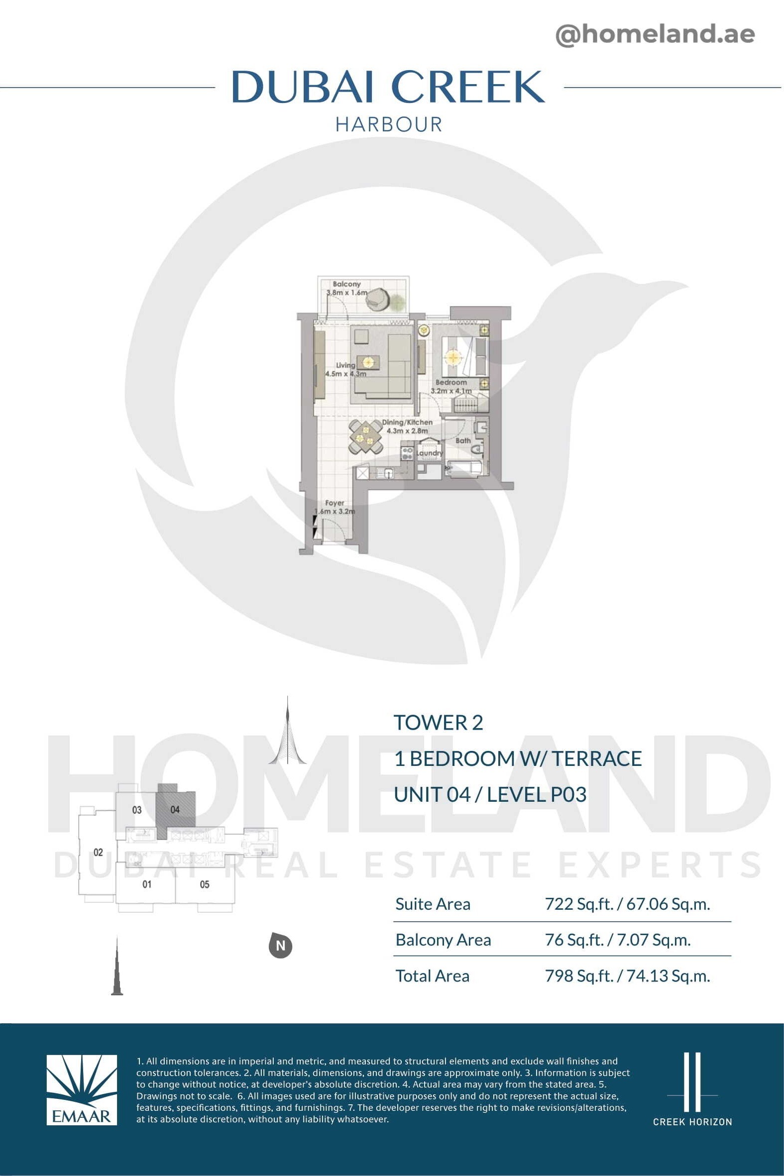 Creek Horizon, Tower 2, 1 BR Terrace, Unit 04, Level P03, 798 SQFT