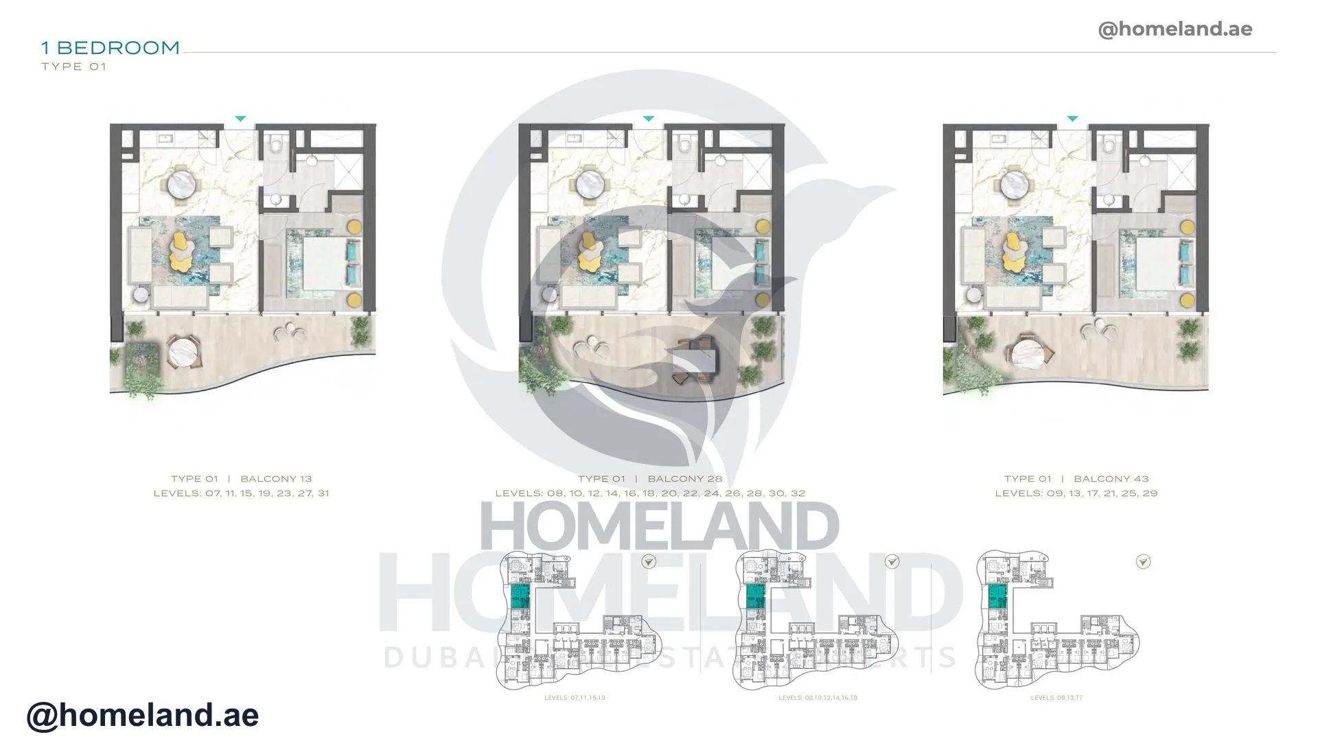 Chic Tower, 1 BR, Type 1, Balcony 13-28-43, Level 7-32