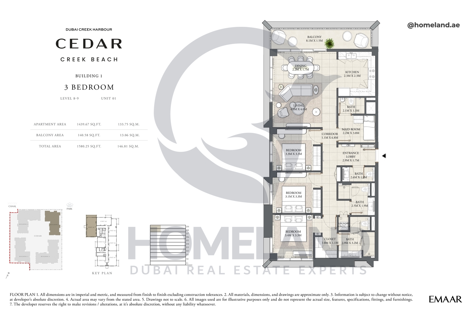 Cedar, Building 1, 3 BR, Level 8-9, Unit 01, 1580 SQFT