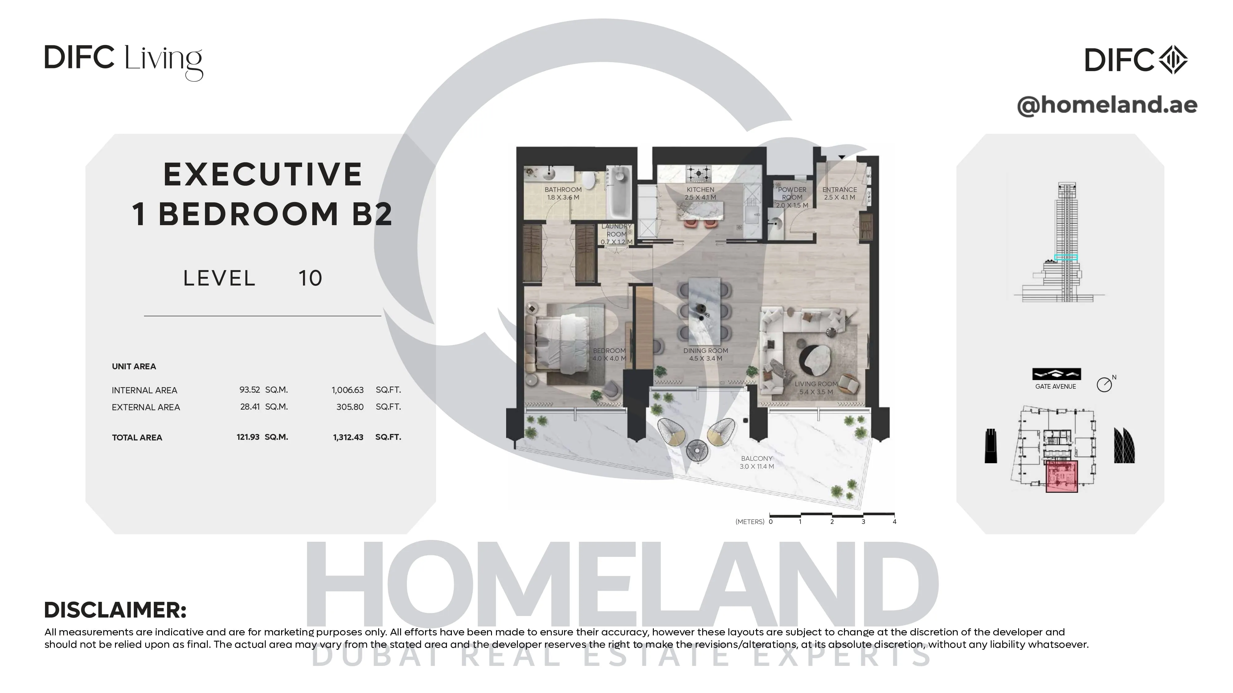 DIFC Living, Executive 1 BR B2, Level 10, 1312 SQFT