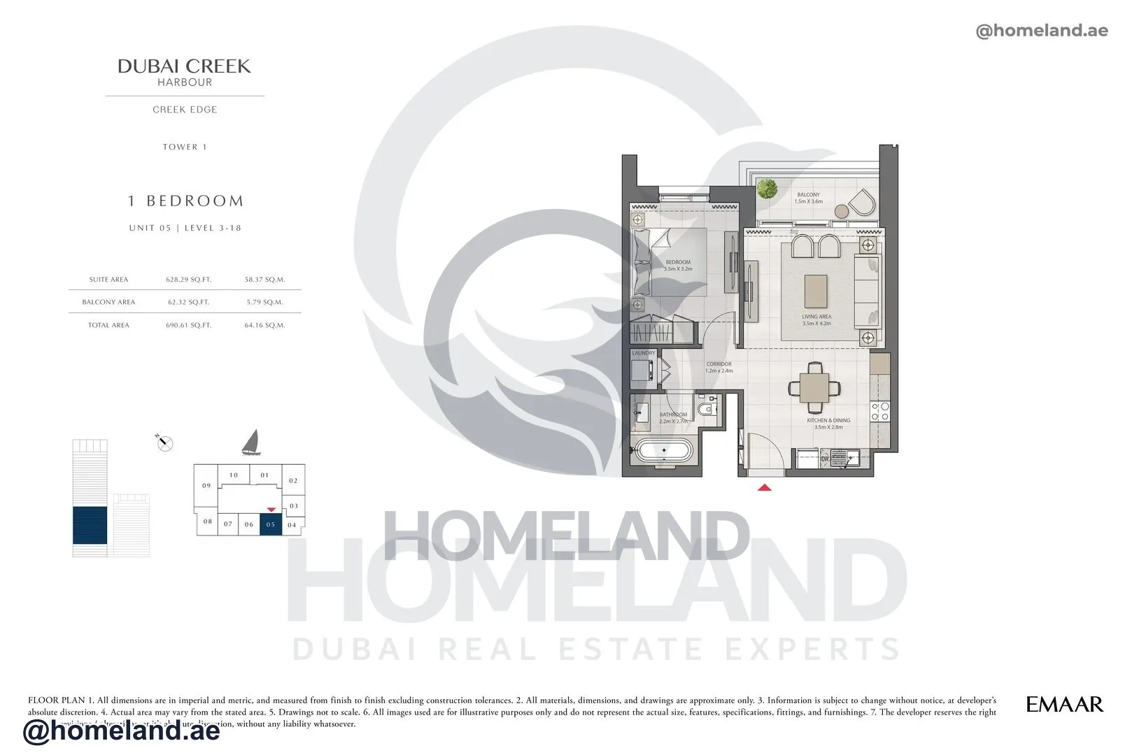 Creek Edge, Tower 1, 1 BR, Unit 05, Level 3-18, 690 SQFT