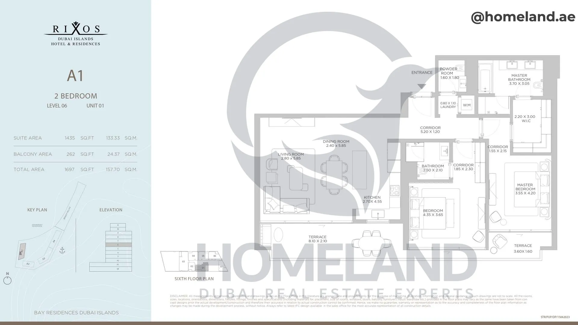Rixos, A1, 2 BR, Level 6, Unit 01, 1697 SQFT