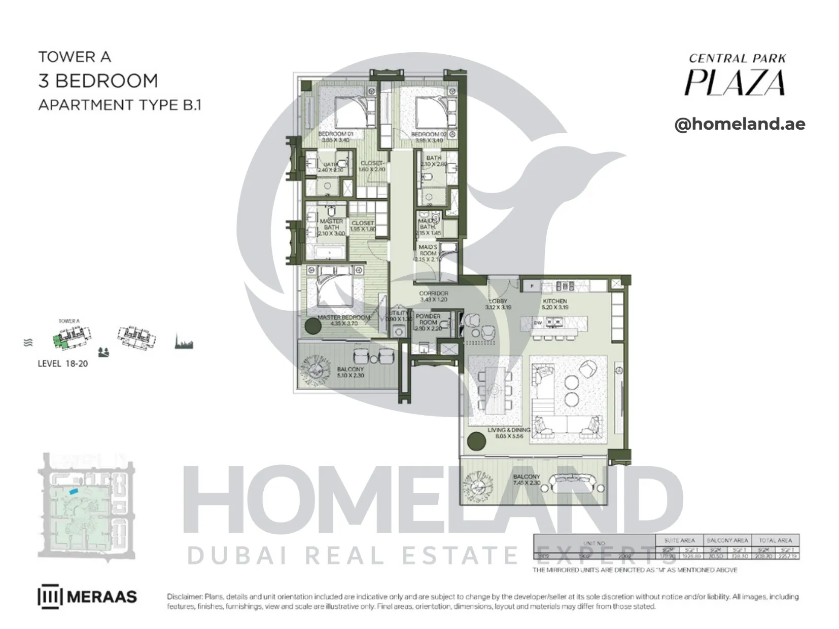 Central Park Plaza, Tower A, 3 BR, Type B.1, Level 18-20, 2257 SQFT