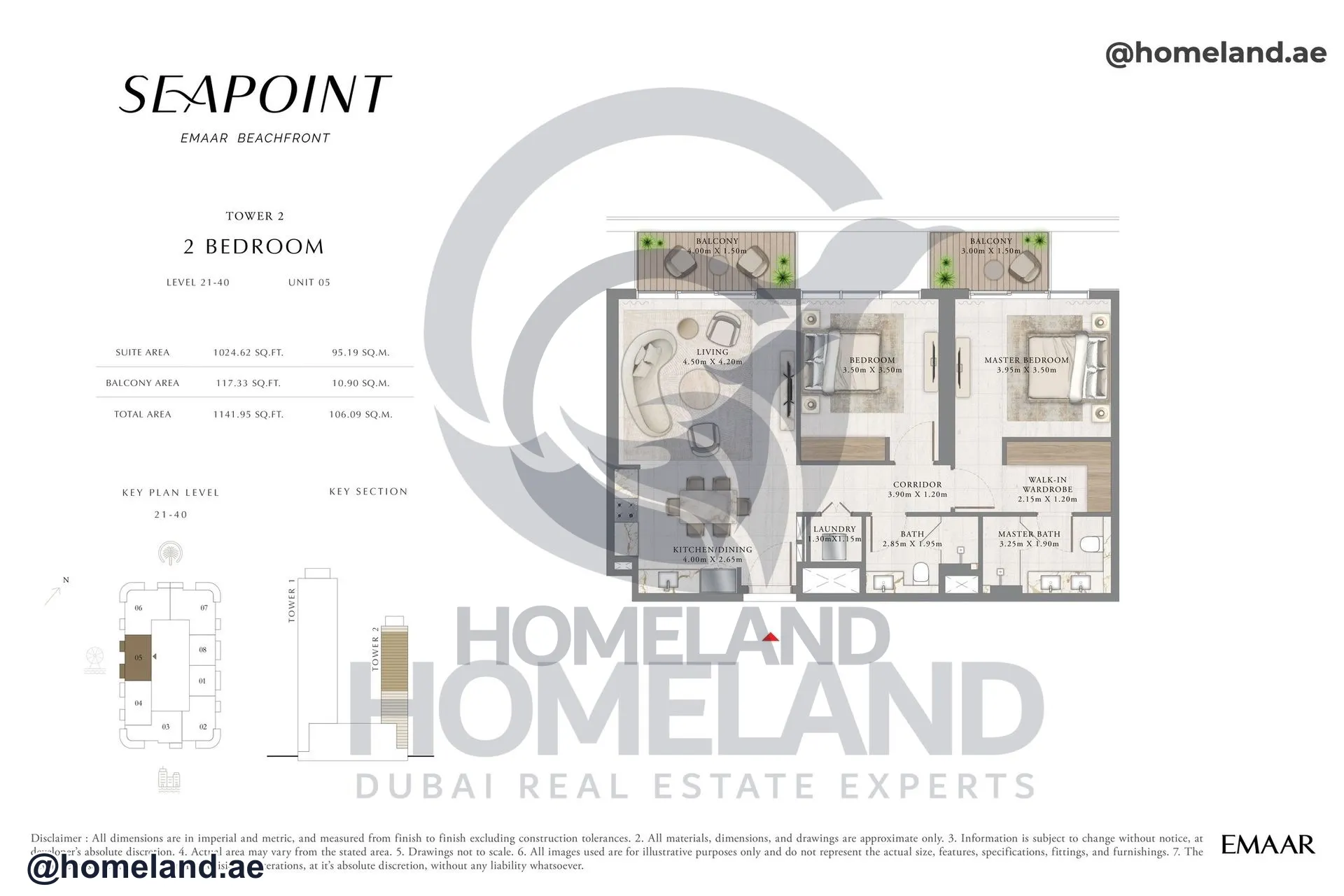 Seapoint Tower 2, 2 BR, Level 21-40, Unit 05, 1141 SQFT