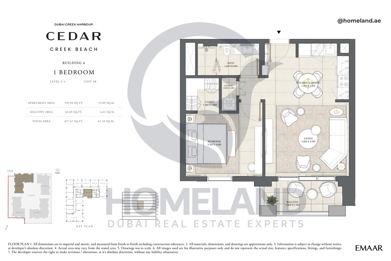 Cedar, Building 4, 1 BR, Level 2-4, Unit 08, 657 SQFT