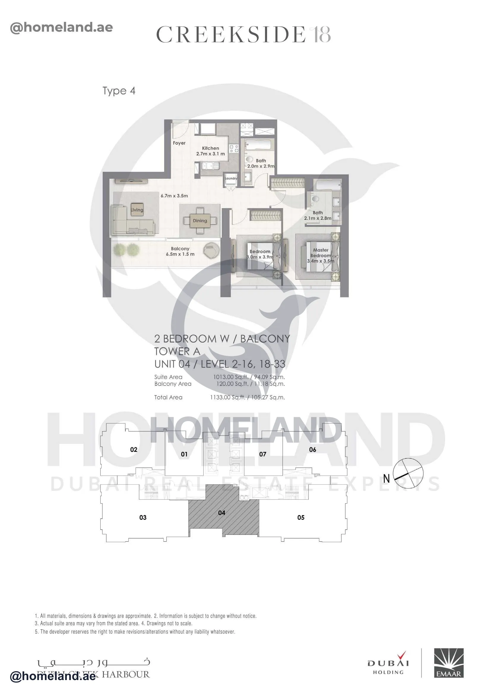 Creekside 18, Tower A, 2 BR Balcony, Unit 04, Level 2-16-18-33, 1133 SQFT