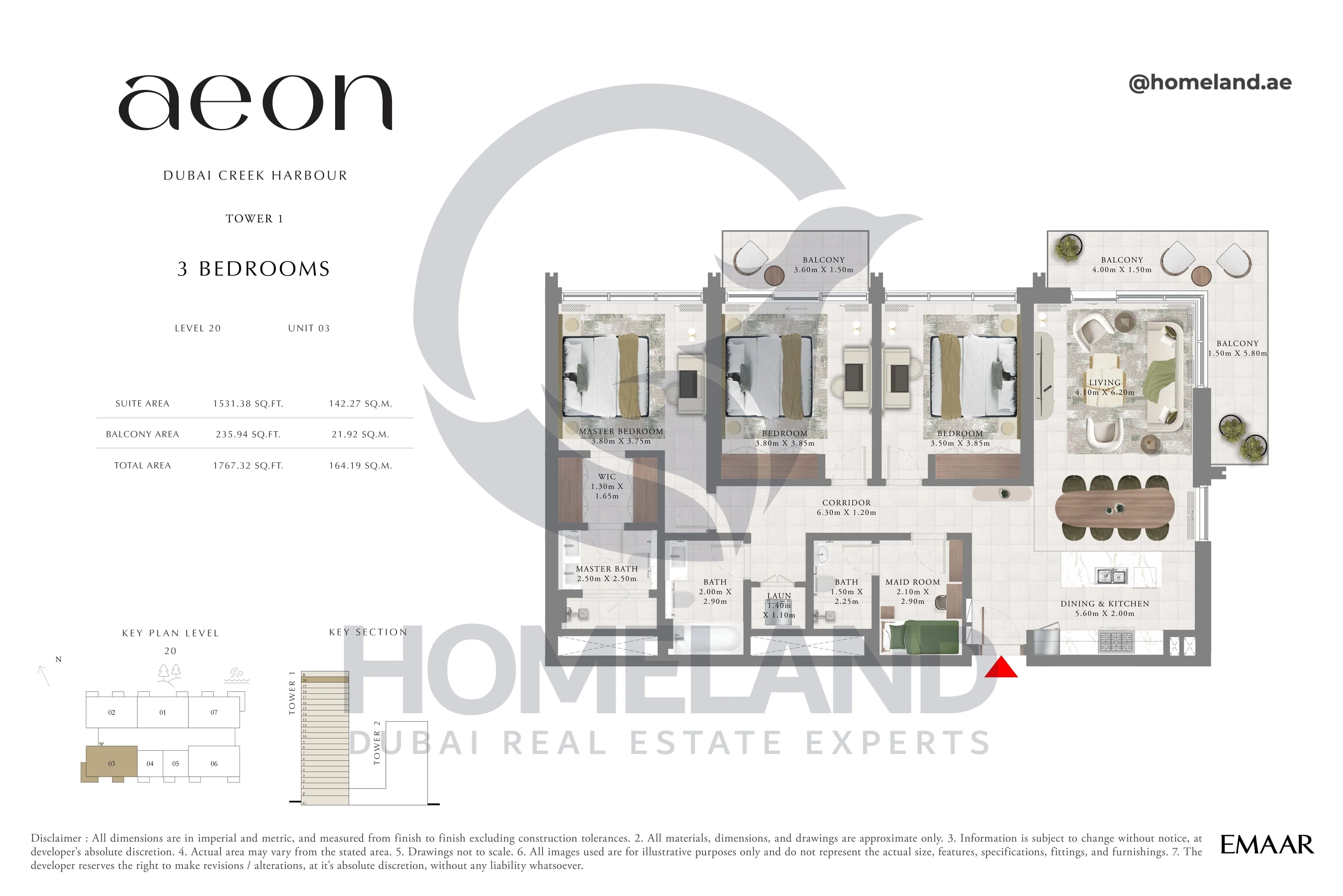 Aeon, Tower 1, 3 BR, Level 20, Unit 03, 1767 SQFT