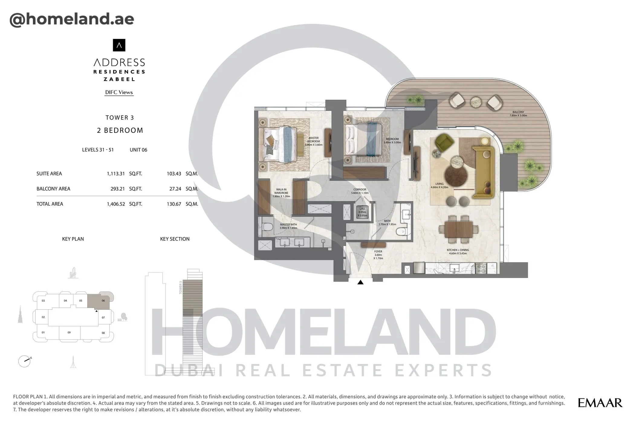 Address Residences Zabeel, Tower 3, 2BR, Level 31-51, Unit 03, 1407 SQFT