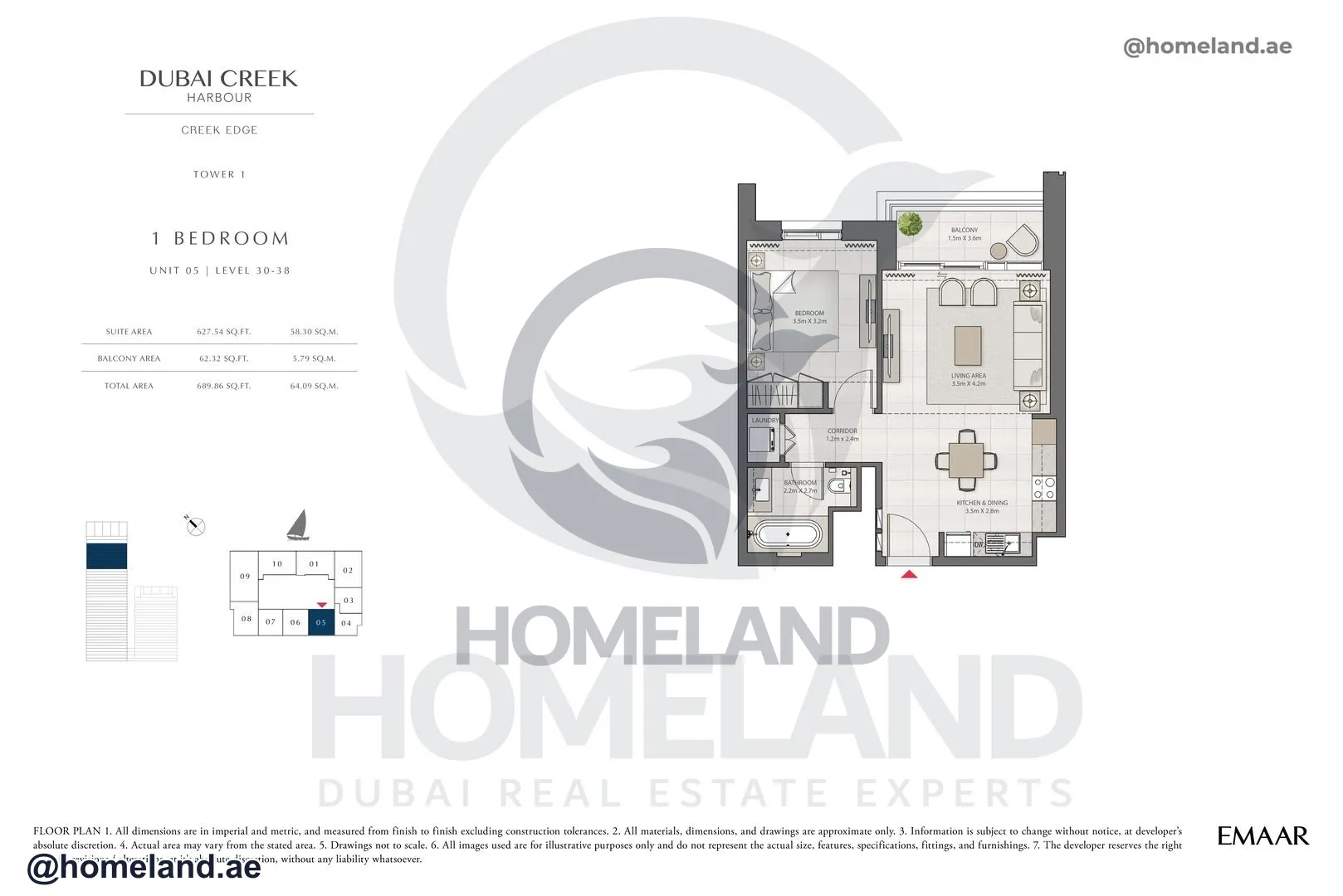 Creek Edge, Tower 1, 1 BR, Unit 05, Level 30-38, 689 SQFT