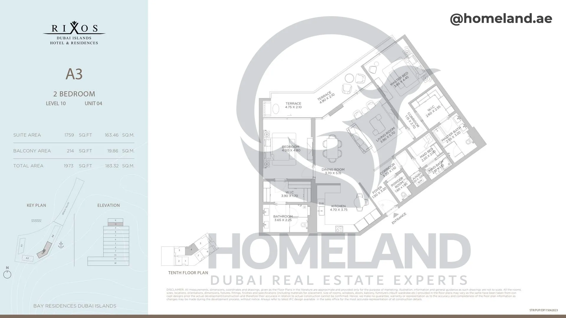 Rixos, A3, 2 BR, Level 10, Unit 04, 1973 SQFT
