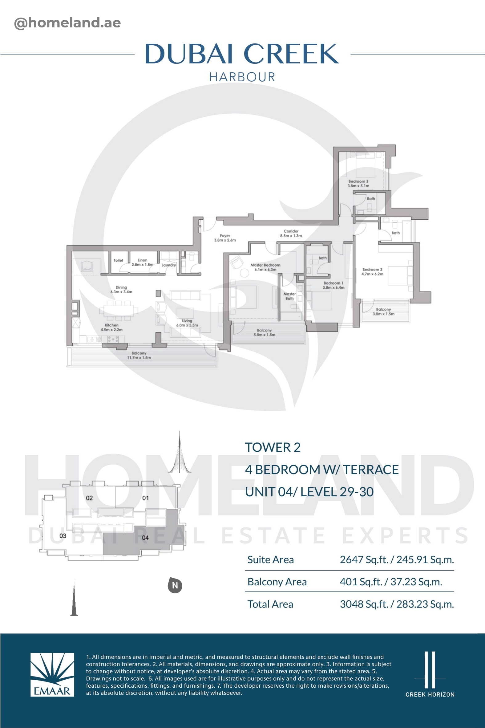 Creek Horizon, Tower 2, 4 BR Terrace, Unit 04, Level 29-30, 3048 SQFT
