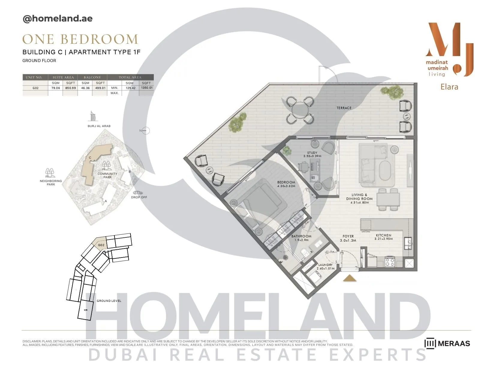 Elara, Building C, Type 1F, 1 BR, Unit G02, Ground Floor, 1350 SQFT