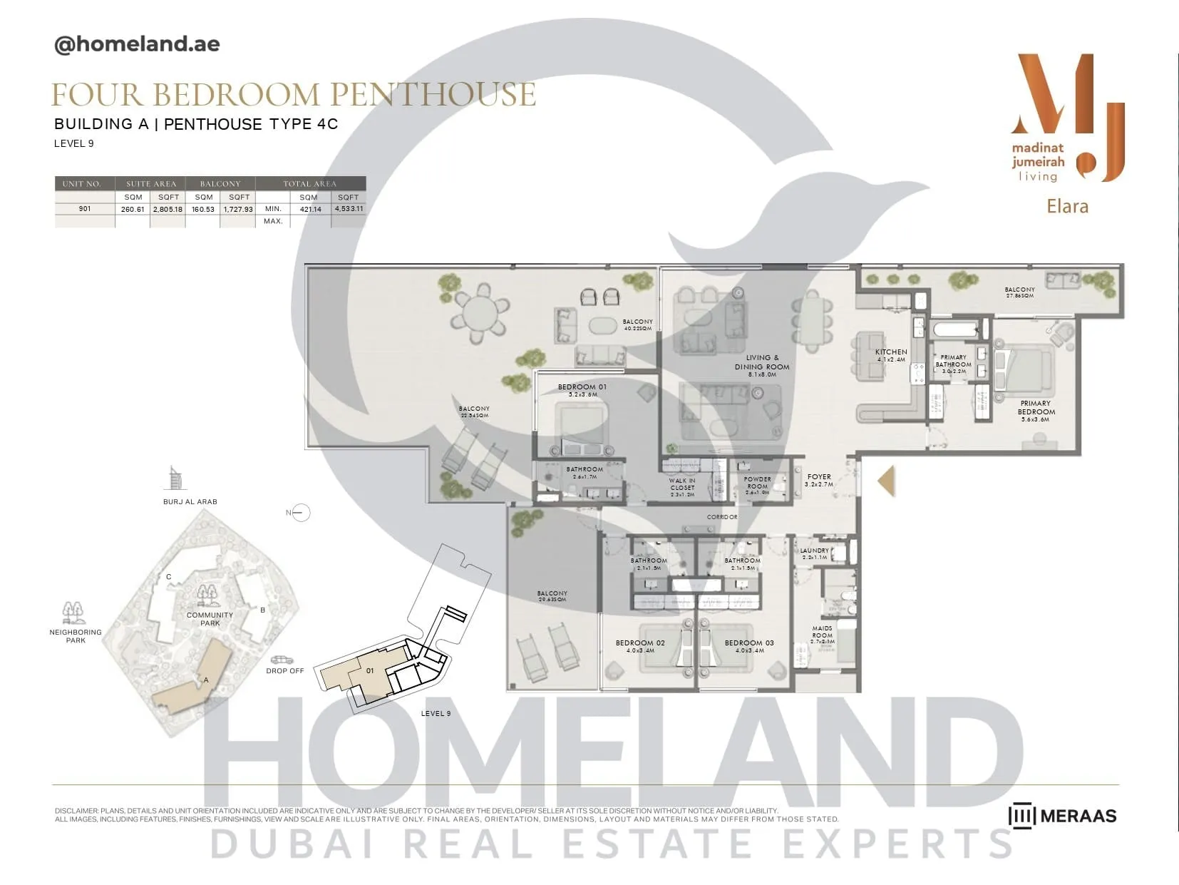Elara, Building A, Type 4C, 4 BR, Unit 901, Level 9, 4533 SQFT
