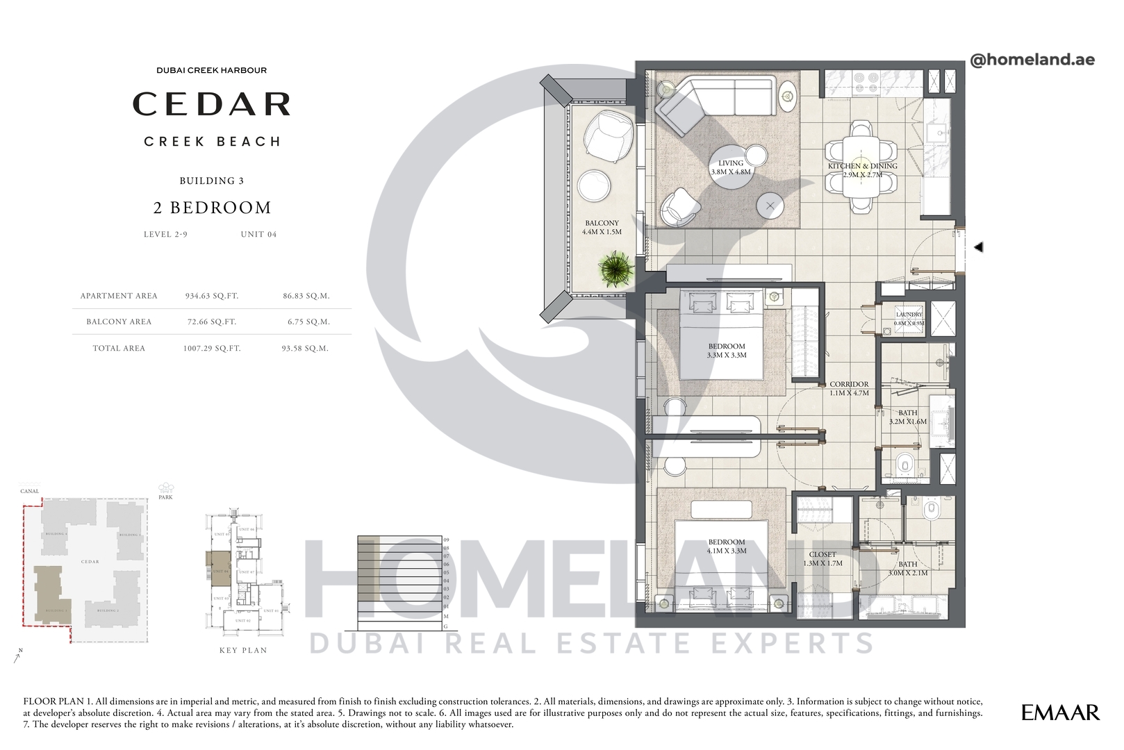 Cedar, Building 3, 2 BR, Level 2-9, Unit 04, 1007 SQFT