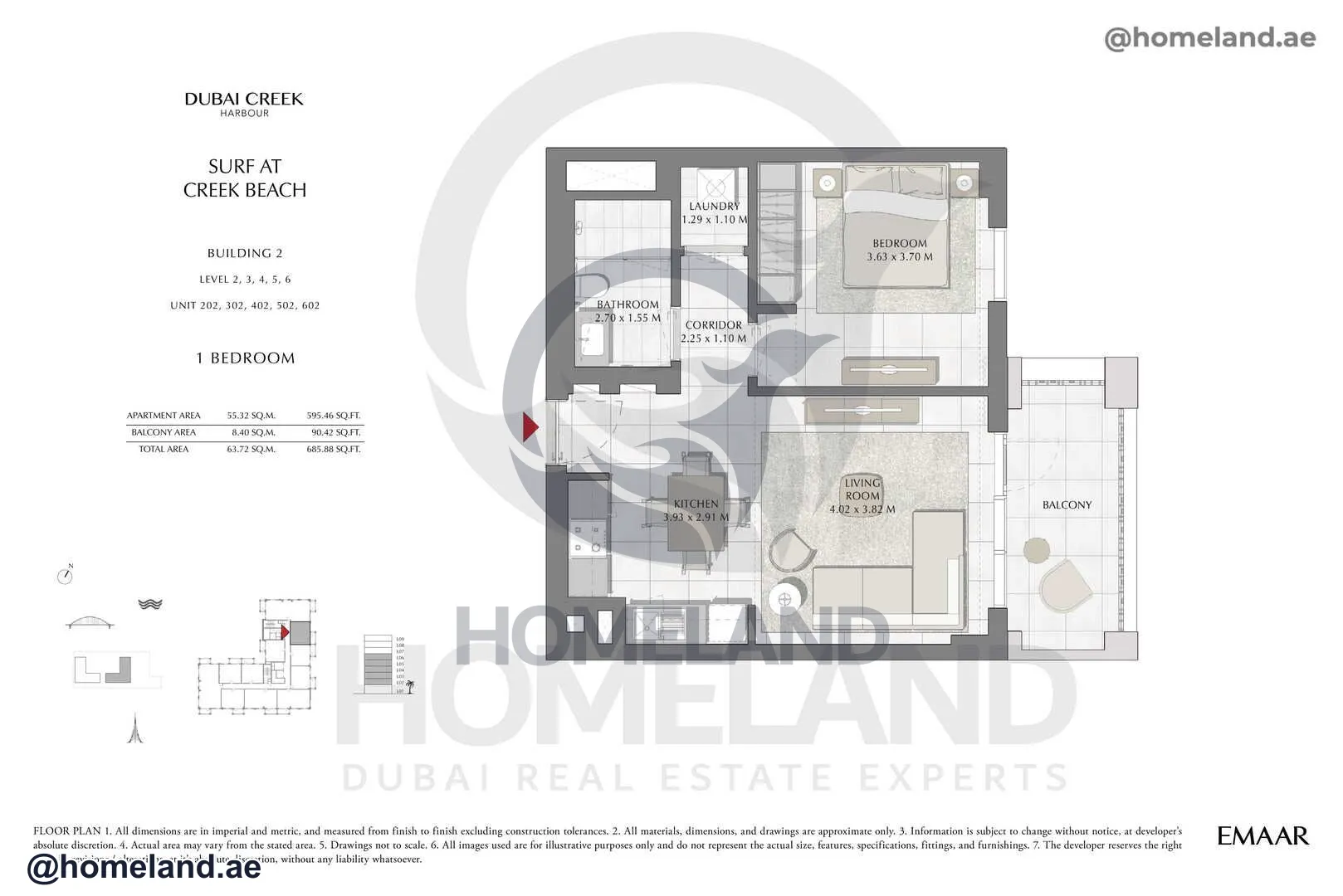 Surf, Building 2, Level 2-3-4-5-6, Unit 202-302-402-502-602, 1 BR, 685 SQFT
