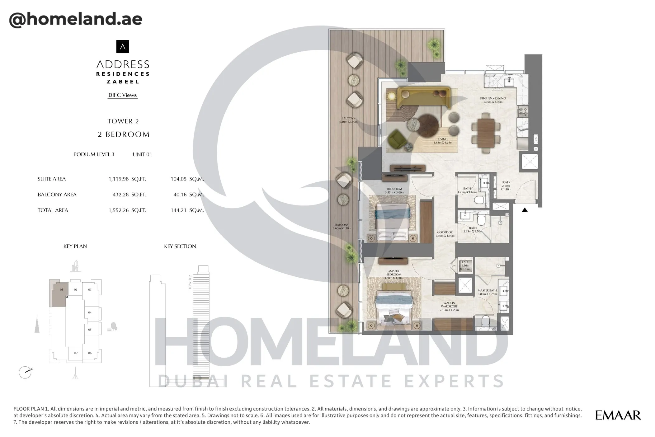 Address Residences Zabeel, Tower 2, 2BR, Podium Level 3, Unit 01, 1552 SQFT