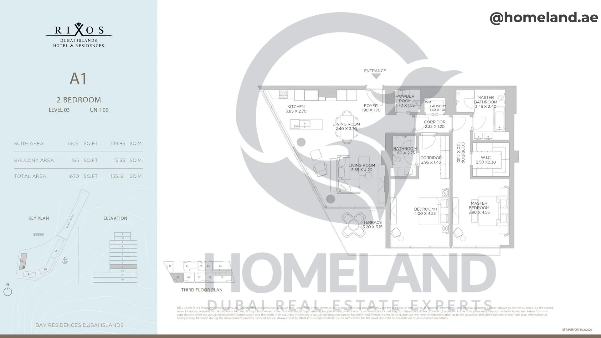 Rixos, A1, 2 BR, Level 3, Unit 09, 1670 SQFT